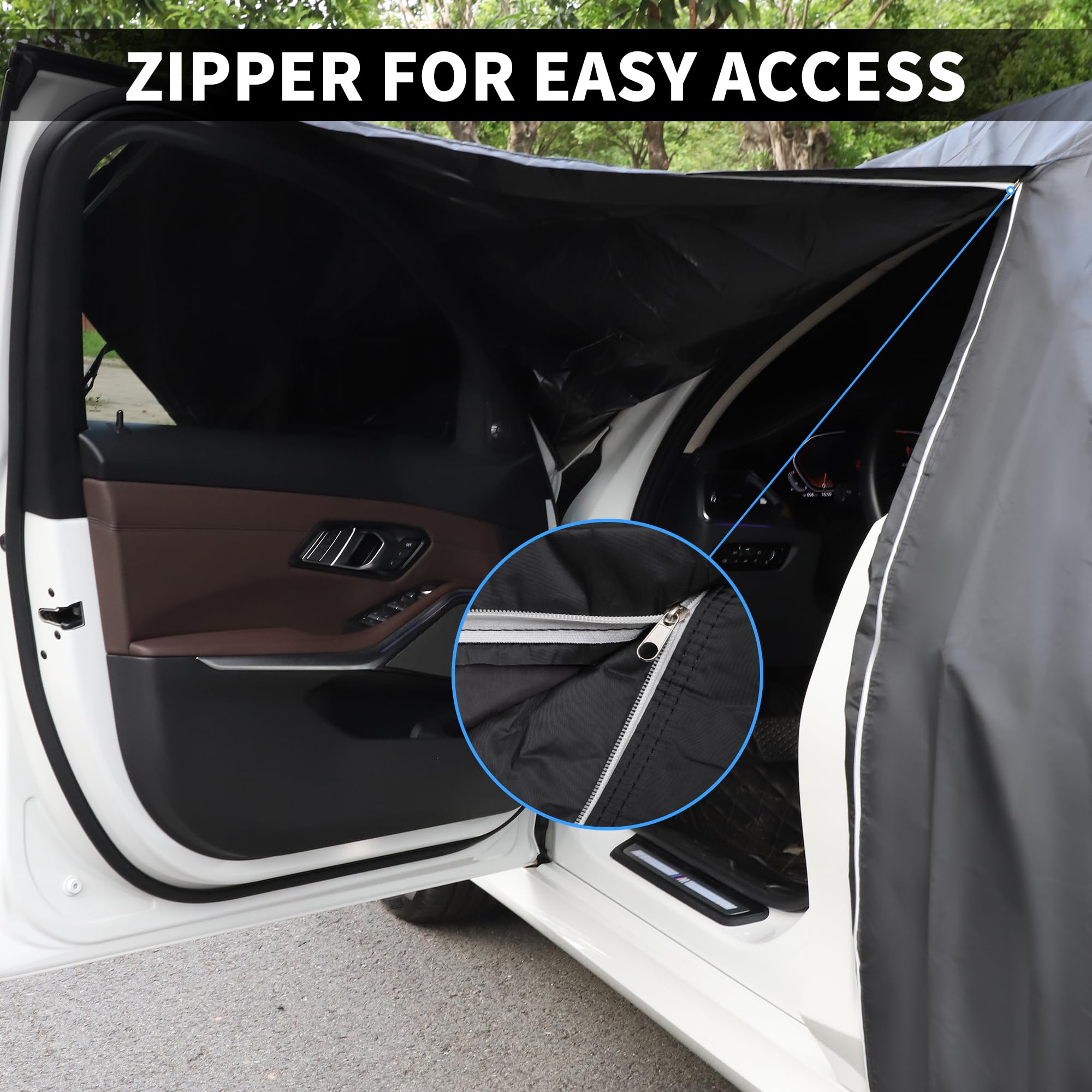 X AUTOHAUX Waterproof Sedan Car Cover for 178-186 Inch Sedans - All-Weather Protection Anti-UV Windproof Left Side Zipper — view 7