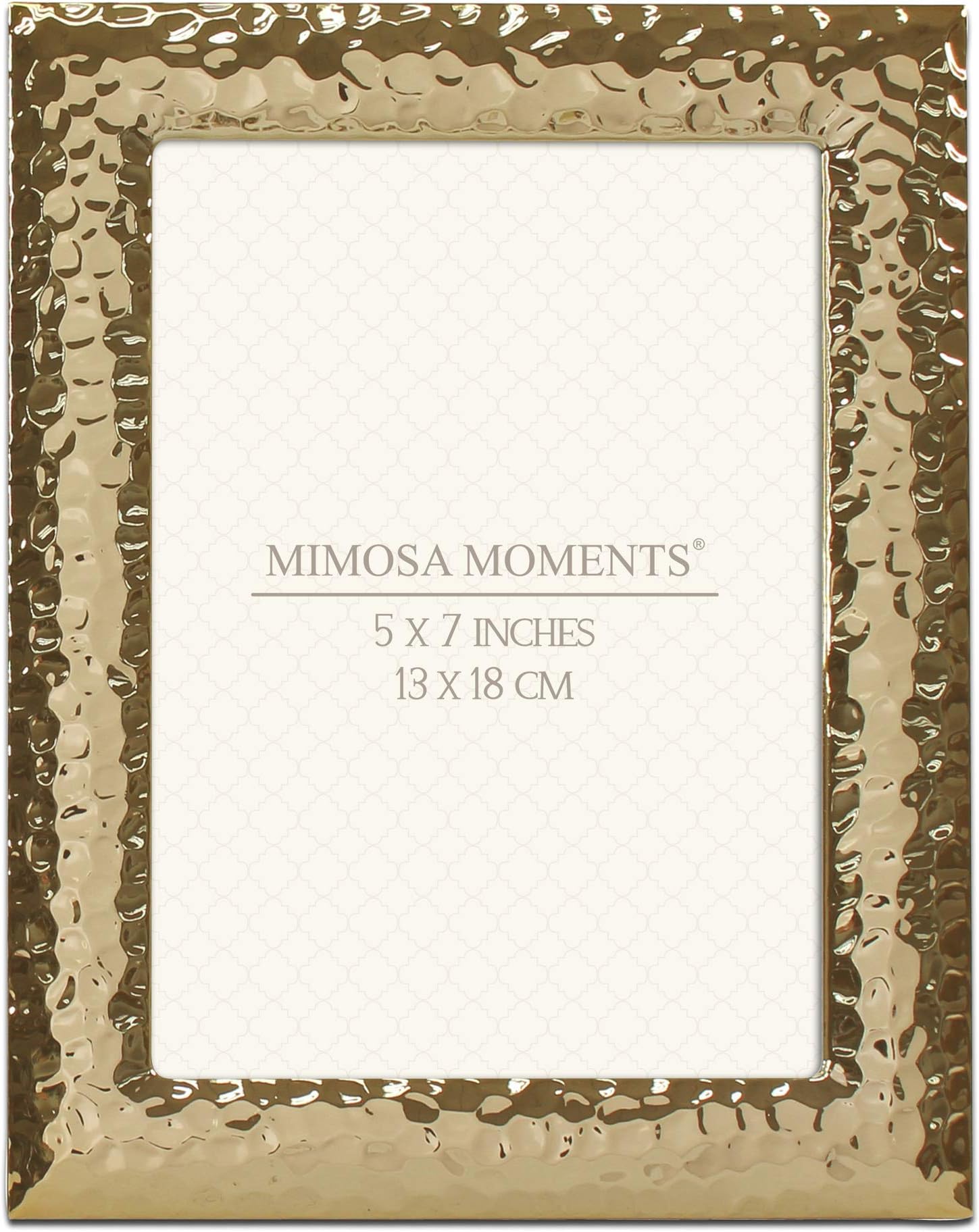 MIMOSA MOMENTS Hammered Brass tone Metal 5x7 Picture Frame | Hammered Pattern, Wall Tabletop Photo Frame Display Horizontal or Vertical 5x7 Inch Photo
