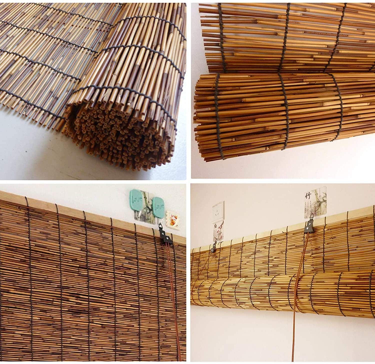 Bambusrollos Für Aussenbereich,Natür Schilfrollos,Fenster Rollo Holz,mit Seitenzug Sichtschutz Raffrollo Bambus Rollo,für Innen Fenster Und Türen Strohvorhänge,Anpassbar,100x240cm/39x95in