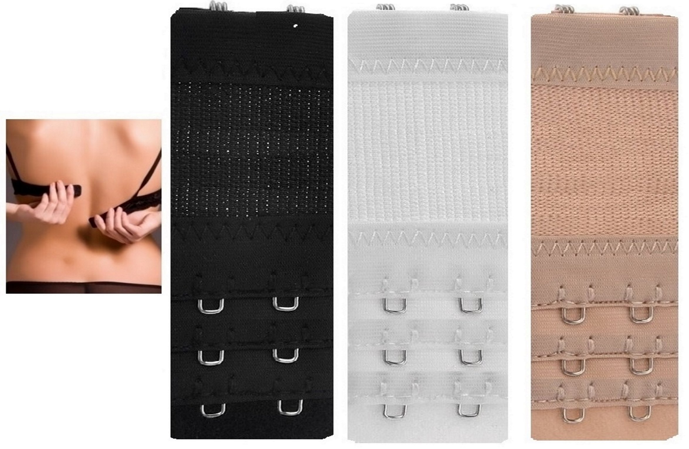 Save-A-Bra Black/White 3 Extenders Strap 3 X 2 Hooks Bra Extender Extension Strap In 3 Colours ( Nude) 4Cm