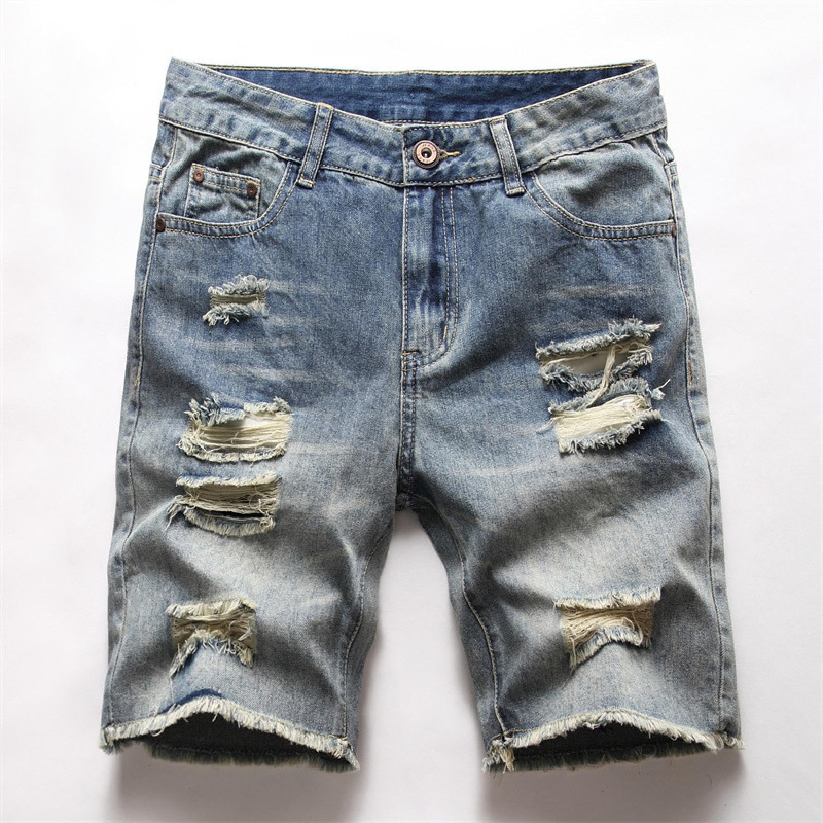 Pantaloncini Short Uomo Punk Jeans da Uomo in Cotone Pantaloni A Cinque Quarti Pantaloni A Gamba Dritta Jeans alla Moda