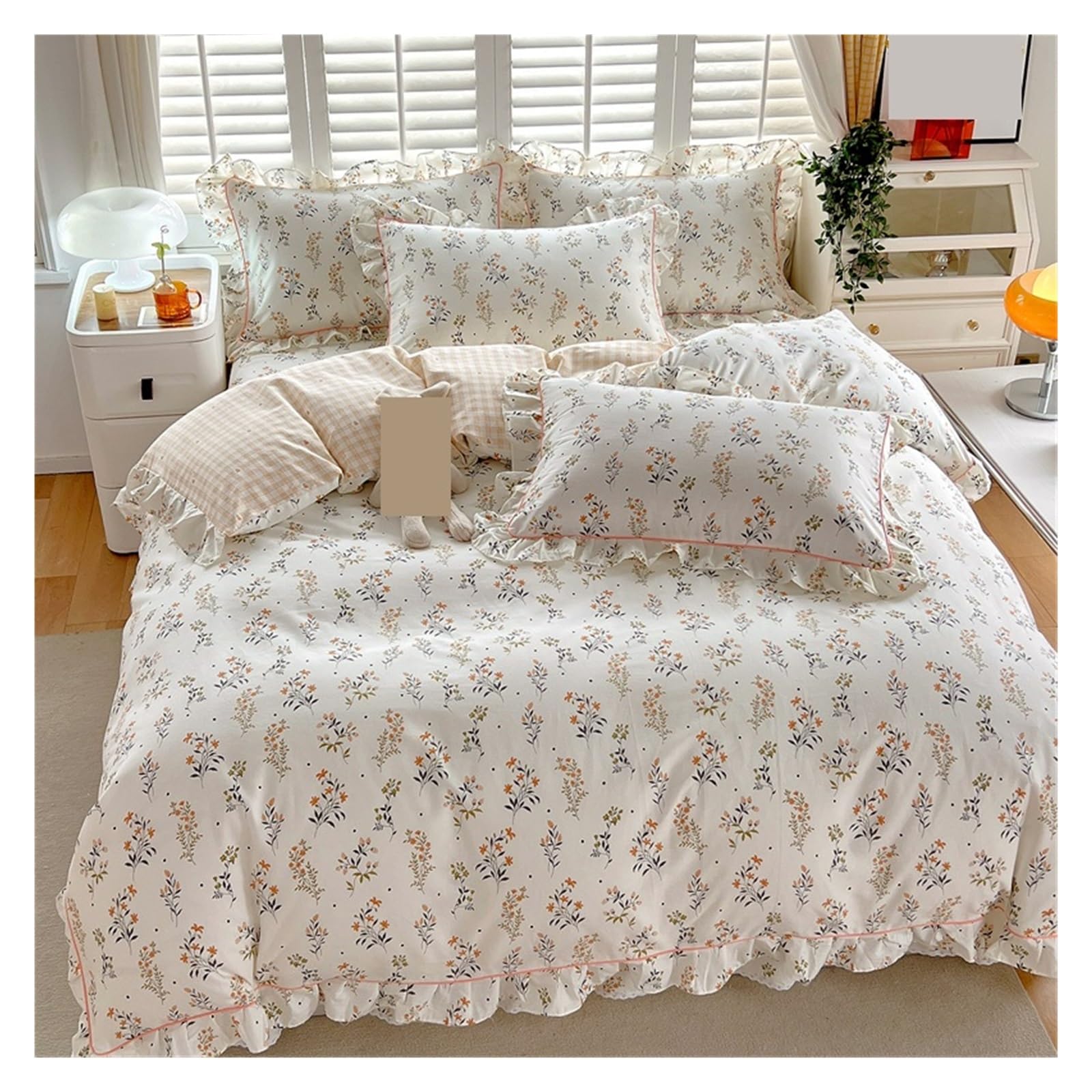 GCYEIDMA Ruffle Duvet Cover 1pc Ruffles Duvet Cover Pure Cotton Comforter Floral Style Bed Covers housse de couette Quilt (No Pillowcase)(Color 9,Single 150x200cm 1pc)