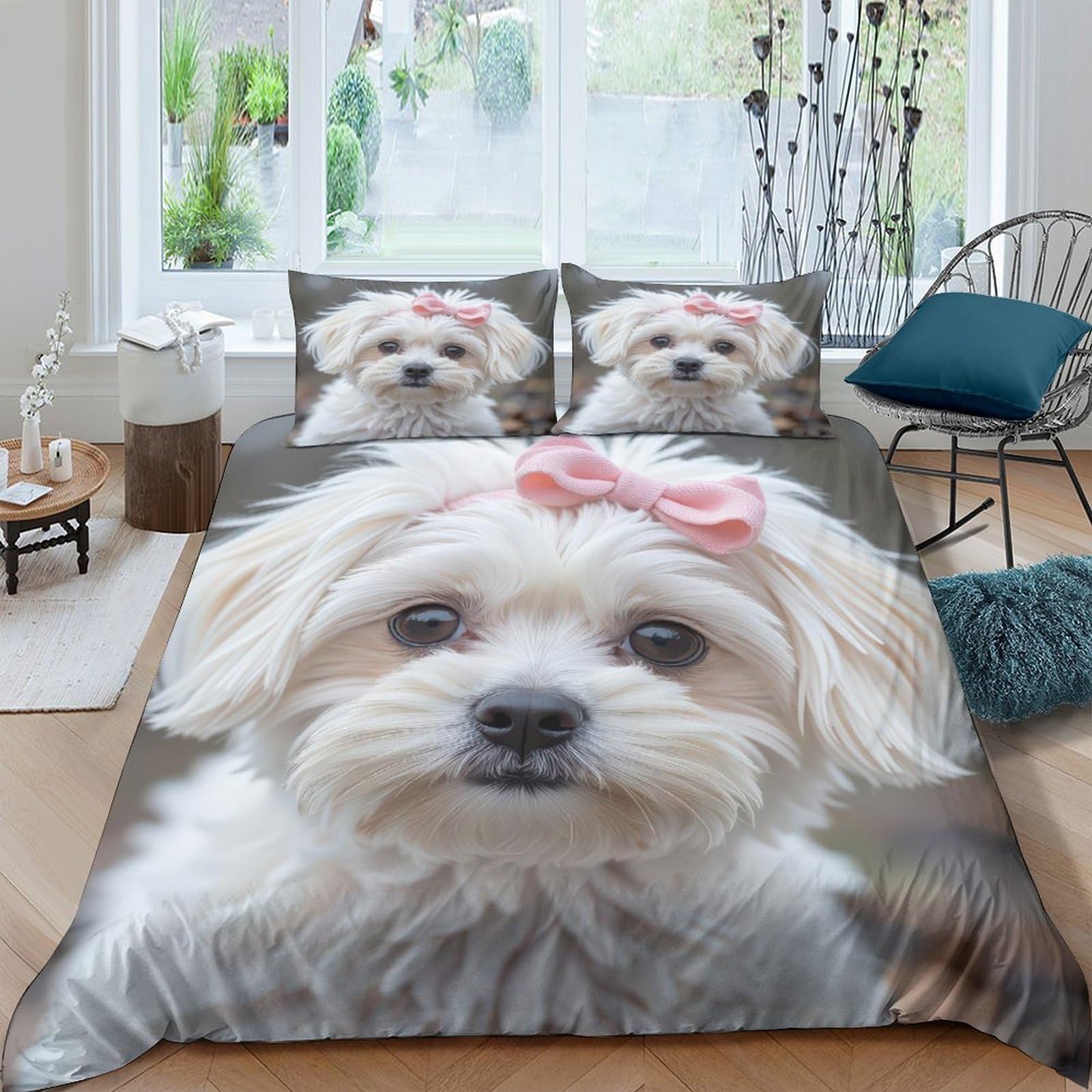 Ctjqhvkz Style-5 3D Printed Cute Dog Bow Fitted Sheet Microfiber Soft Bedroom Decor Animal Bed Cover For Home Guest Room Single（135X200cm）