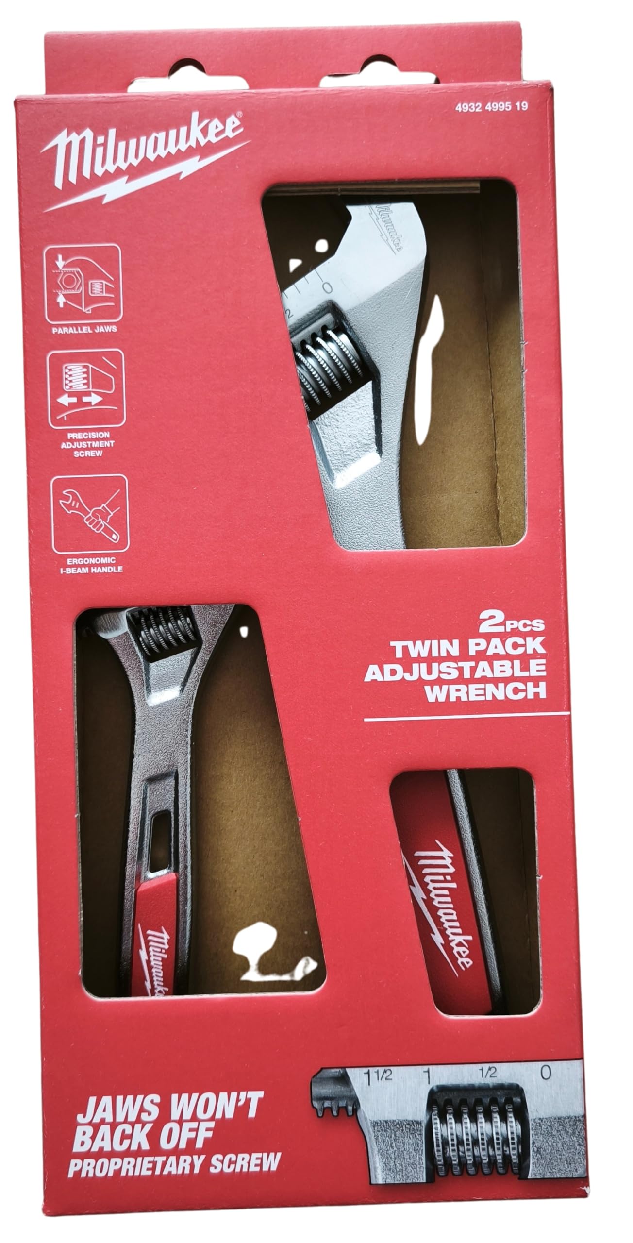 Milwaukee 4932499519 - Juego de 2 llaves ajustables profesionales (150 mm y 250 mm, mandíbulas paralelas, cabeza fina, acabado cromado antioxidante,