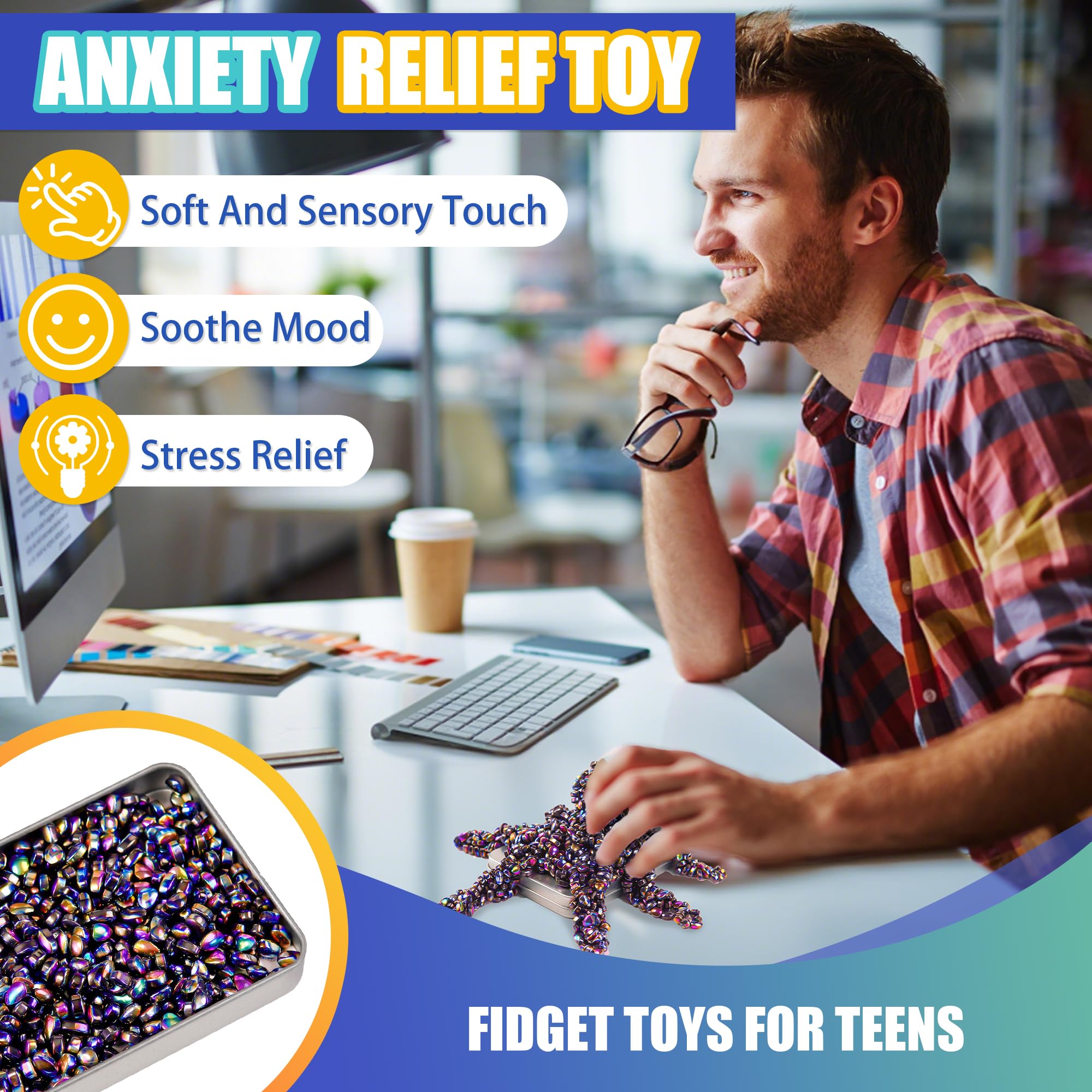 Magnetic Fidget Balls Adult Gift For Teen Boys, 500pcs Weak Magnet Beads Toy Metal Ferrite Putty Office Desk Stress Anxiety Relief Cool Gadget Sensory Stones For ADHD Christmas Stocking Stuffers Gifts