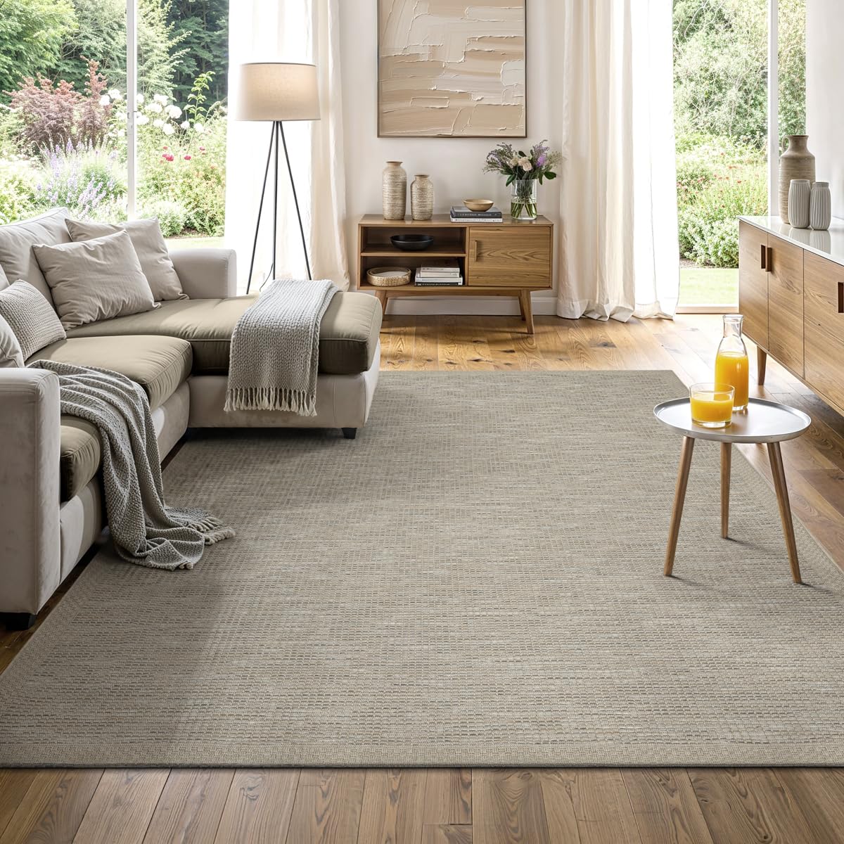 the carpet Calgary - Robust, weatherproof & UV resistant outdoor carpet for balcony, terrace, conservatory, kitchen or dining room - Beige Grey - 120 x 160 cm