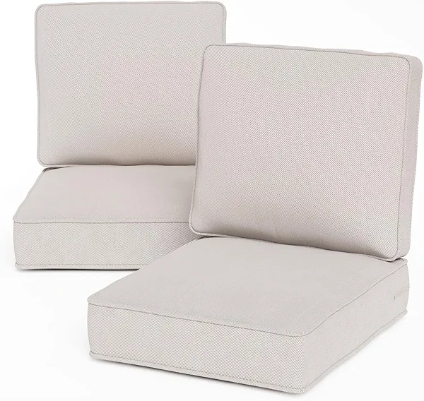Outdoor Chair Cushions, 24" x 23" High-Density Foam Deep Seat Patio Cushions with Olefin Fabric & Removable Zipper Cover, Outdoor Furniture Replacement Cushions Set of 2 for Chair Sofa Couch - Beige