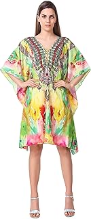 CURVSHAPE Short Jawline Digital Printed | Crepe Kaftan | Vacation Wear | Beach Wear | Coverups | Kaftan Dress | for Women...