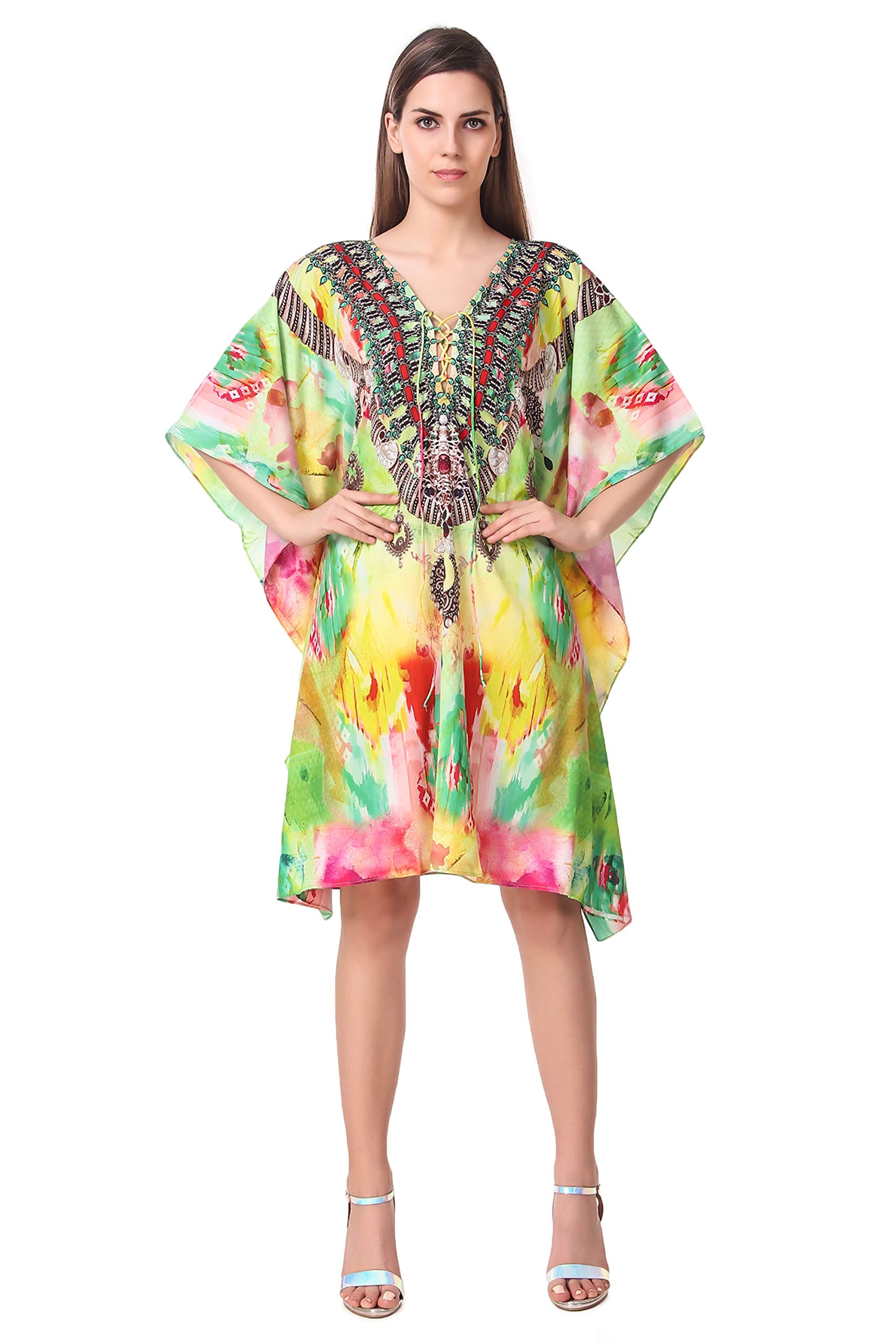dressprinted Boho Style V-Neck Digital Print Kaftan Dress – Free Size (S-4XL) – Perfect for Beach & Casual Wear Multicolour-picture-47