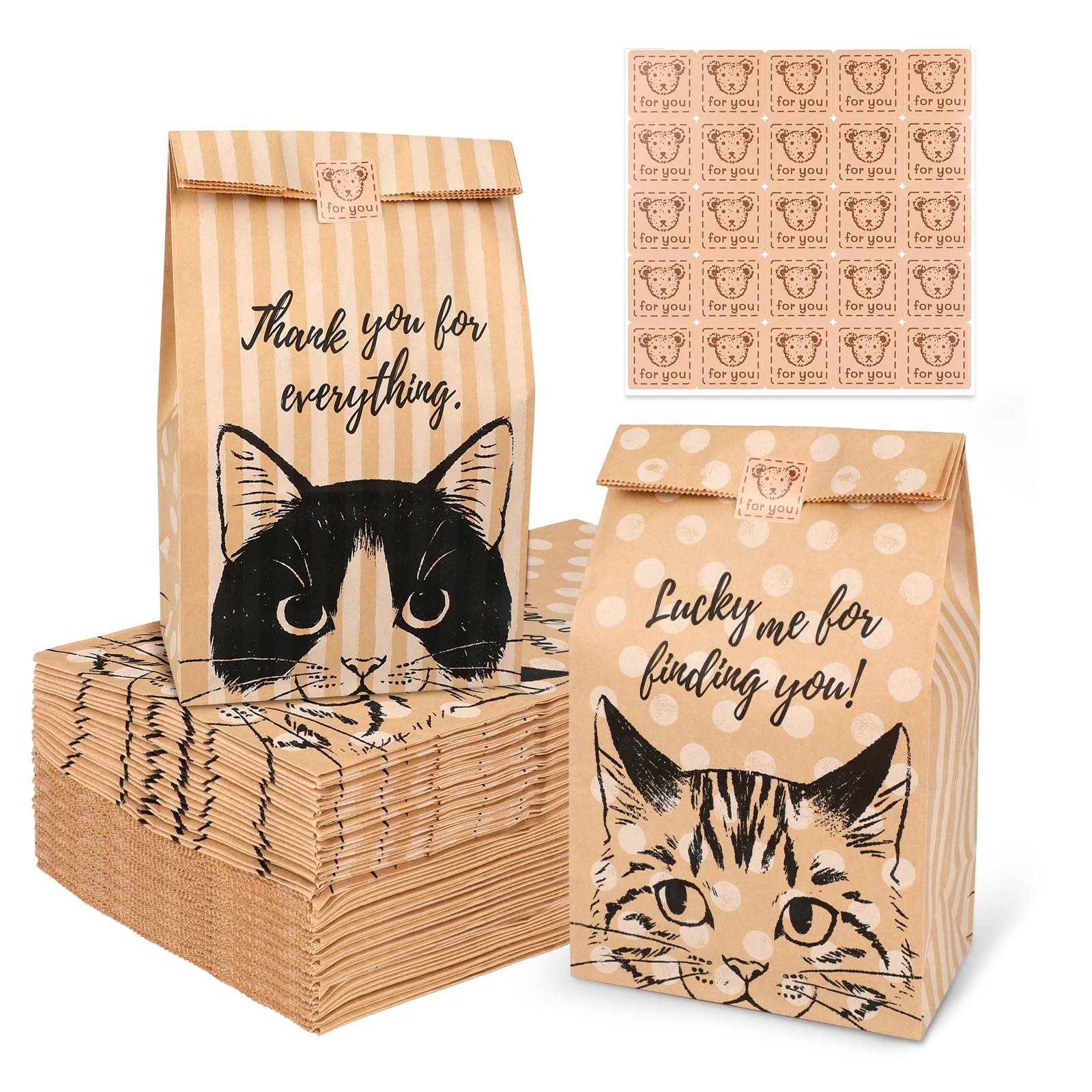 PHOGARY 50PCS Small Gifts Bags with Stickers, Paper Goodie Treat Gift Wrapping Bag for Animal Theme Birthday Party Bag