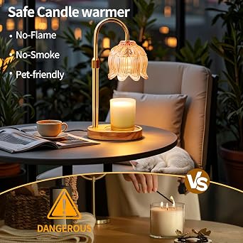 Flower Candle Warmer Lamp with Timer, Birthday Gifts for Women | Dimmable wax melt warmer for scented jar and 3-wick candles, 2 bulbs, adjustable height, home decor and housewarming gifts