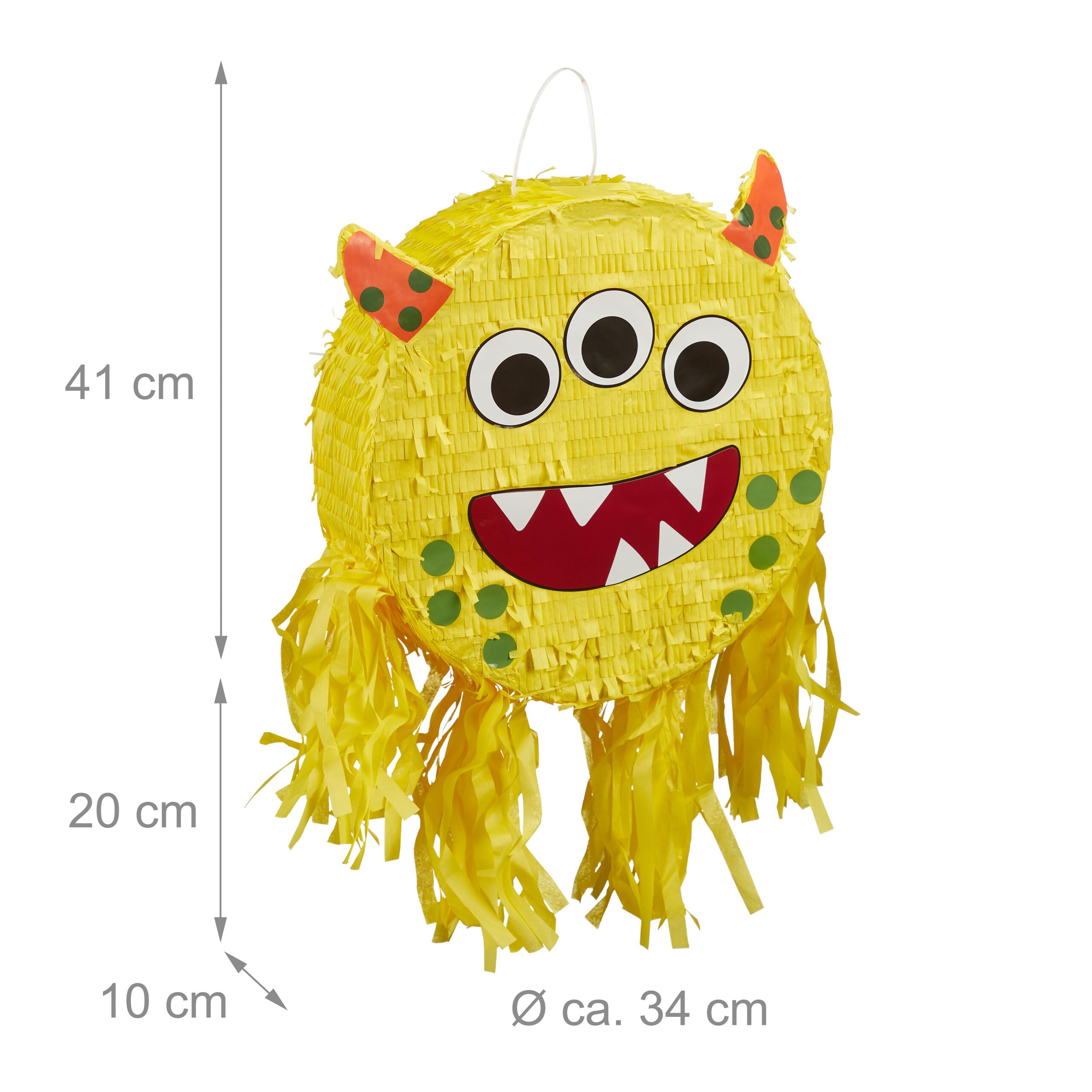 Relaxdays Pignatta Mostro, Piñata Vuota da Appendere e Riempire, Gioco da Festa di Compleanno, Bambini e Adulti, Giallo