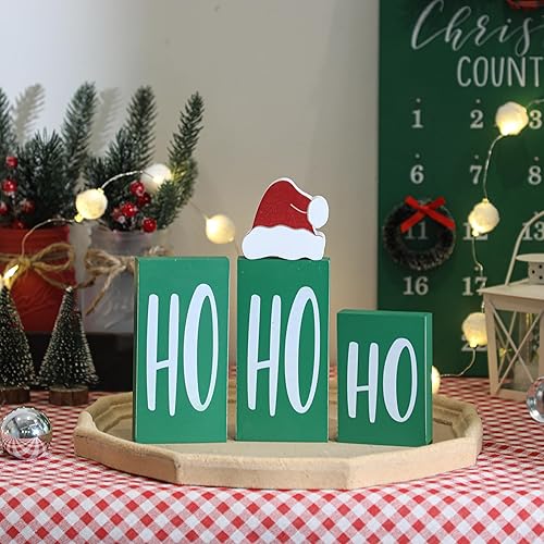 Miniatura 2 de Decoración navideña de madera Ho Ho, bloques de Navidad de madera Ho Ho para decoración de mesa de fiesta, letrero de mesa de madera de Navidad, 4