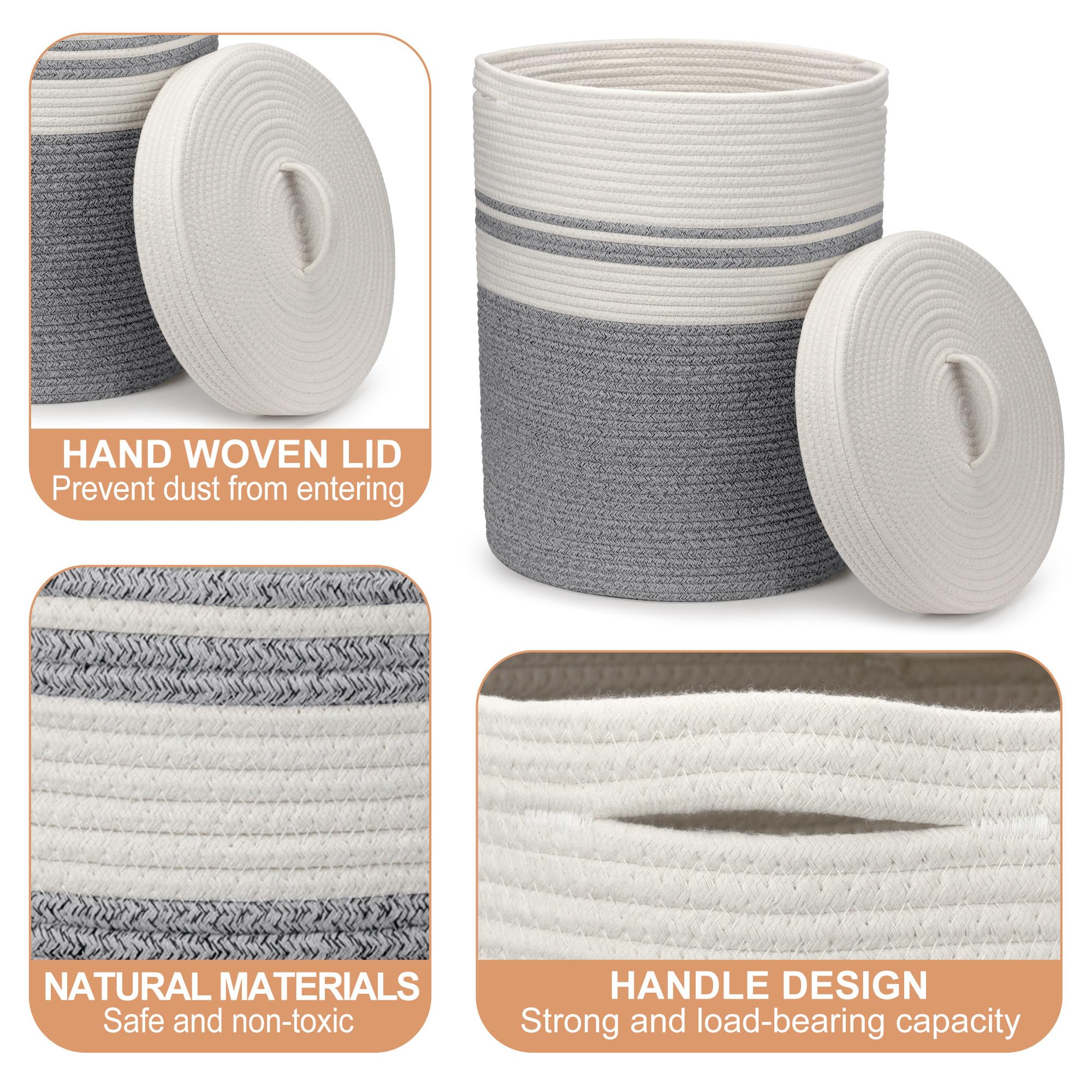 Cesta tejida para la ropa sucia con asas, cesta de ropa versátil XXL, manta y cesta grande de almacenamiento de juguetes para sala de estar, dormitorio, baño (gris, 55 L)