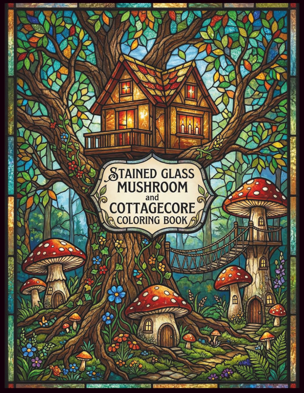 Stained Glass Mushrooms and Cottagecore Coloring Book: A Relaxing Stained Glass Coloring Book for Adults Featuring Mushrooms, Cozy Cottages, Forest ... Designs for Stress Relief and Mindfulness