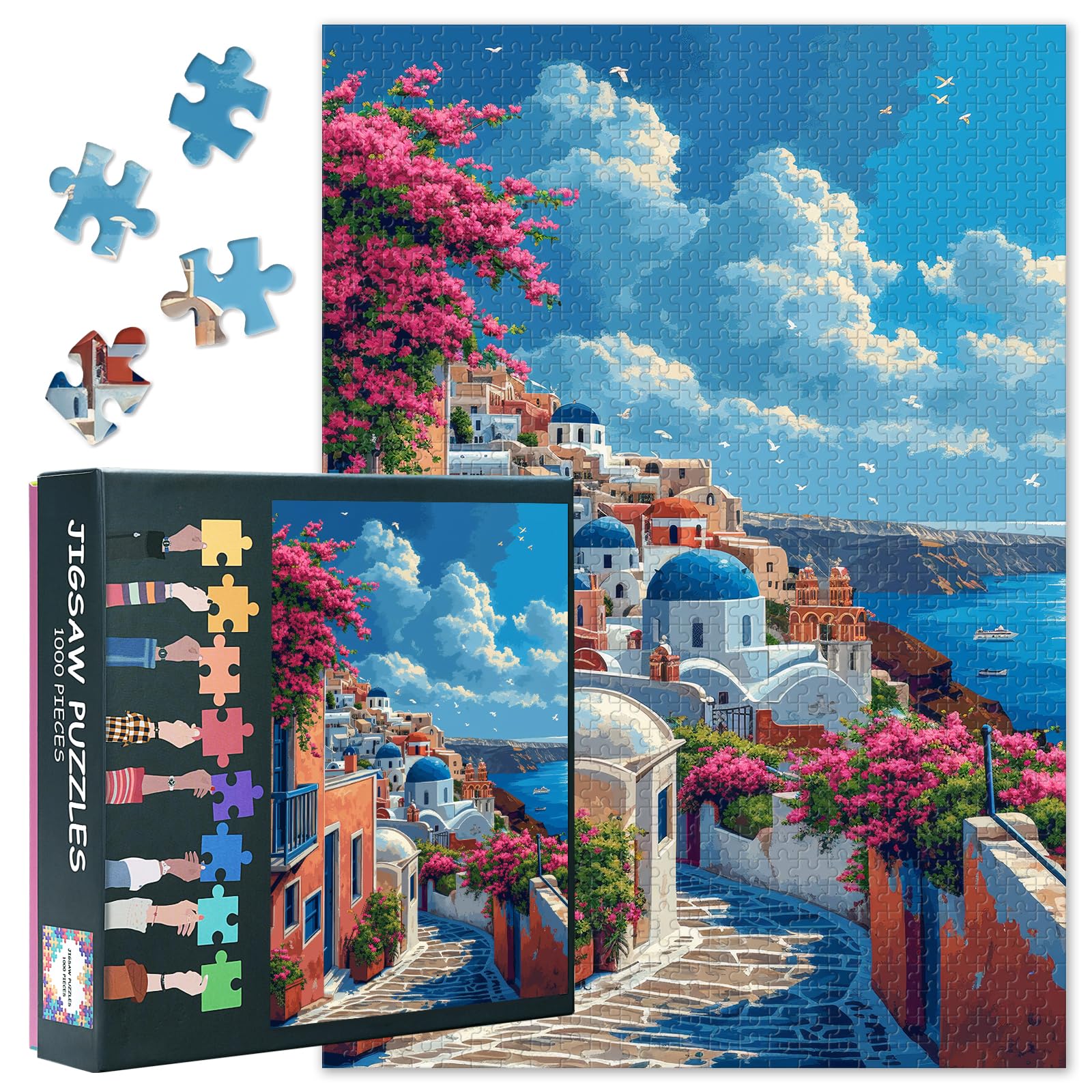 Puzzles for Adults Santorini, Jigsaw Puzzles for Adults 1000 - Aegean Sea Art, Hard Impossible Puzzle 27.5x19.7 Inch, Educational Games for Family, Birthday Party Gift Idea (Cityscape Series)