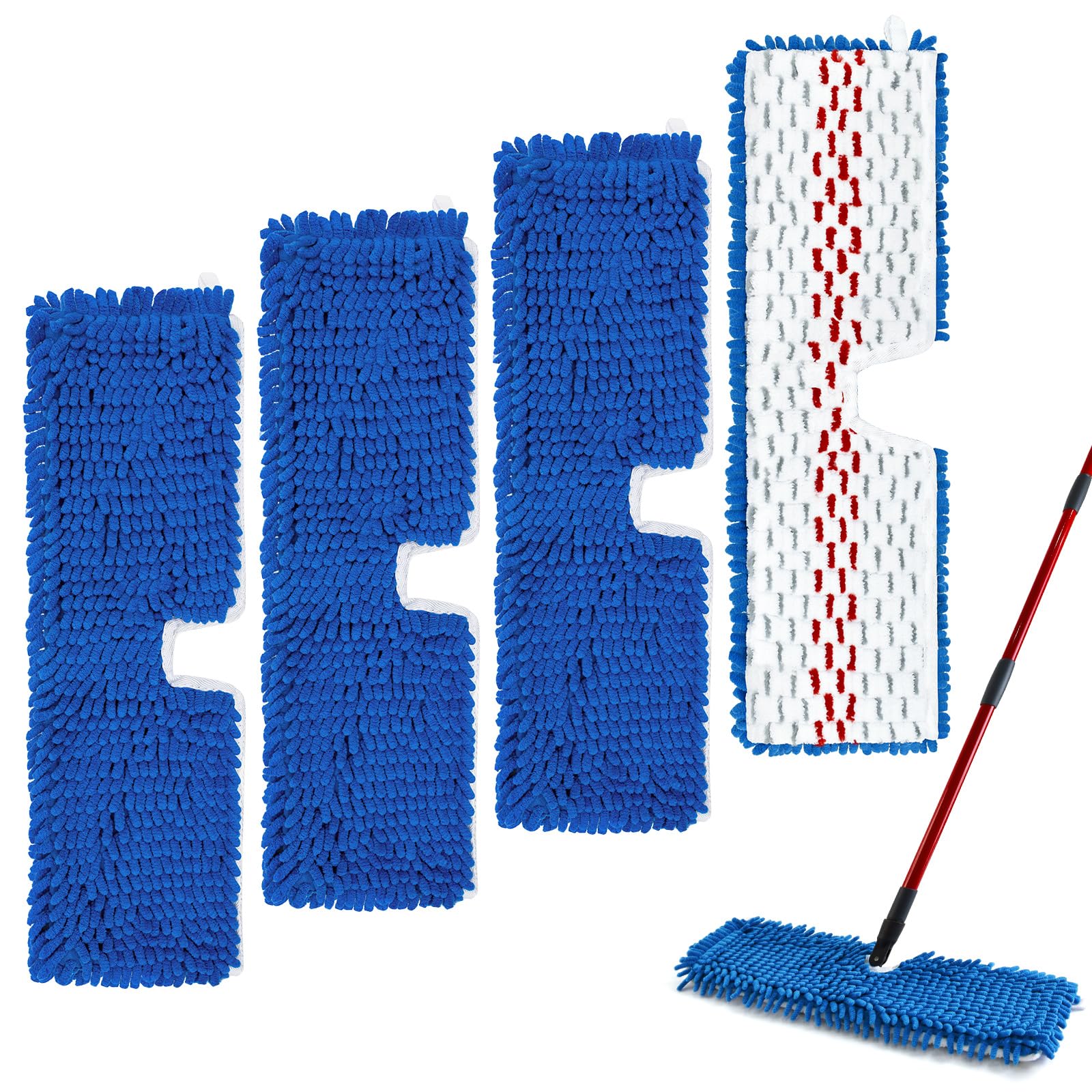 4 Pack Mop Head Replacement Compatible with O-cedar Hardwood Floor 'N More Microfiber Dual or 3-Action Flip Mop Refill Chenille Mop Replace Pads for