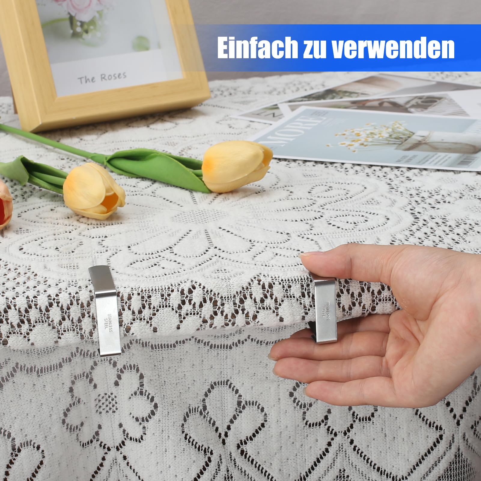 12 mollette per tovaglia in acciaio inox, per esterni, grigliate, feste, per tavoli con spessore massimo di 3 cm