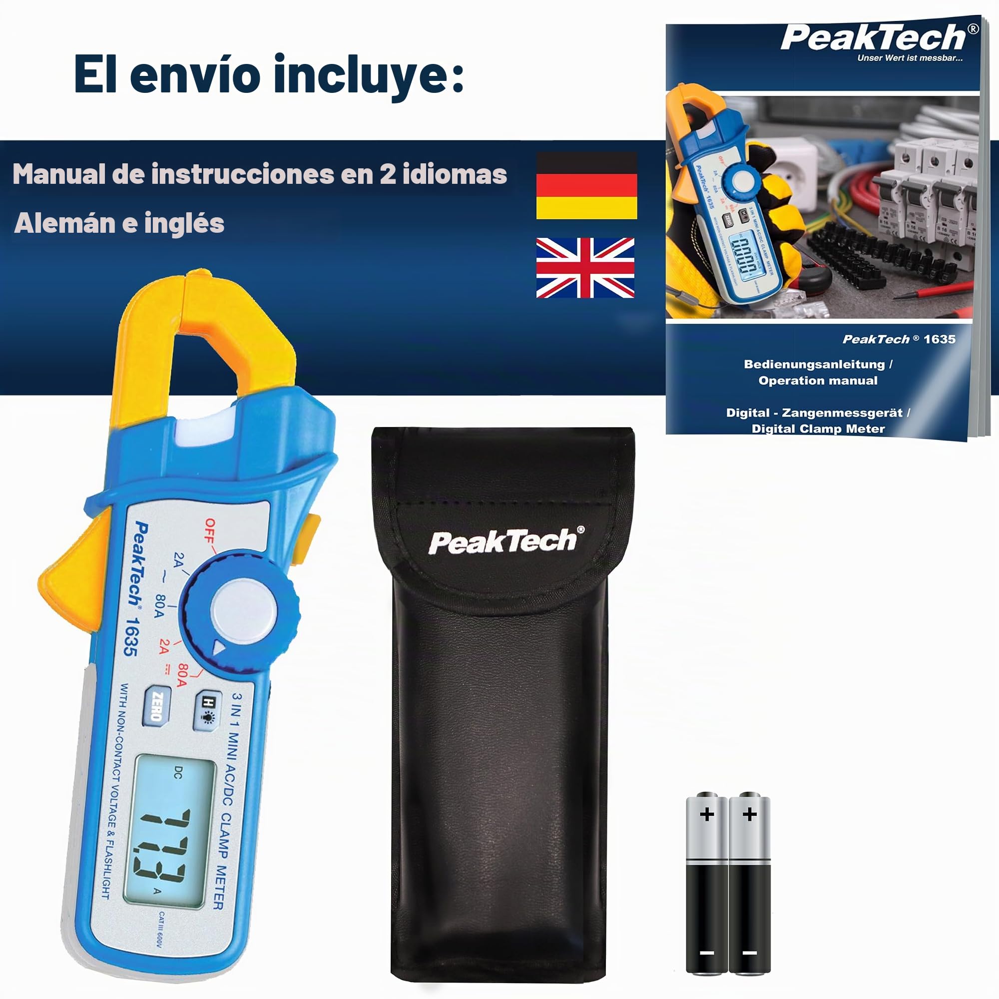 PeakTech P 1635 P 1635 - Alicates de corriente de fuga y tenazas de corriente de fuga, con resolución de 1 mA y NCV, 1 pieza, P 1635