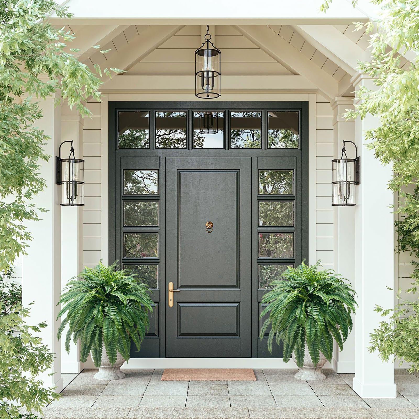 WKTRSM Artificial Boston Ferns for Outdoors 48Inch Extra Large Fake Ferns, 88 Branches Faux Boston Fern Bush, Artificial Faux Fern Hanging Plants for Home Decor, 2 PCS