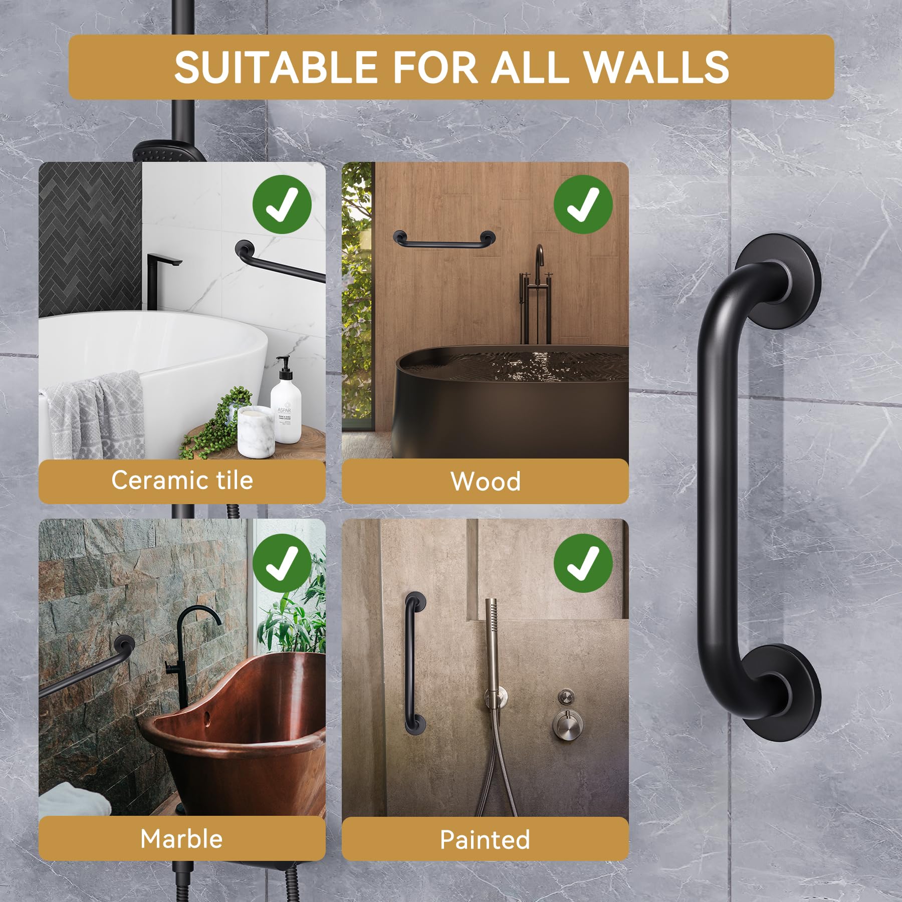 AmazerBath Barras de agarre de ducha antideslizantes para personas mayores, barra de seguridad de baño para los necesitados, barras de agarre de seguridad de baño de acero inoxidable, barra gruesa