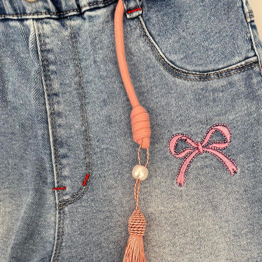 Peacolate 4-10Y Little&Big Girls Denim Summer Shorts Teens Elastic Waistband Heart Jeans - Image 2