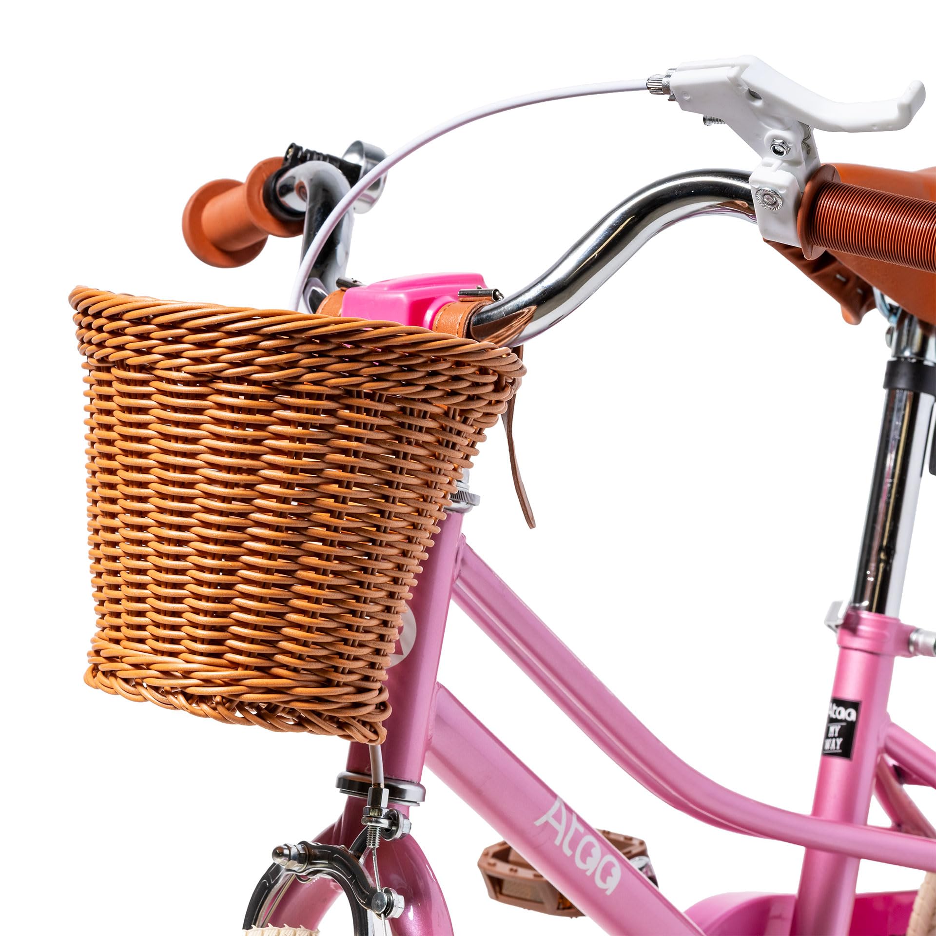 ATAA Bicicleta Infantil Estilo Retro Disponible en 12" 16" y 20" Pulgadas en Rosa y Azul con ruedines Ajustables o Caballete Cesta Delantera y Timbre para niñas y niños Coaster
