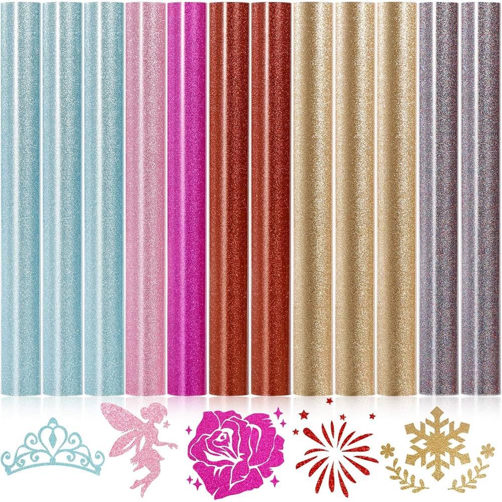 Jnchdghwa As Shown Htv Glitter Vinyl Bundle 12-Pack- 12" X 5Ft Rolls, Glitter Heat Transfer Iron-On Vinyl For Custom T-Shirts