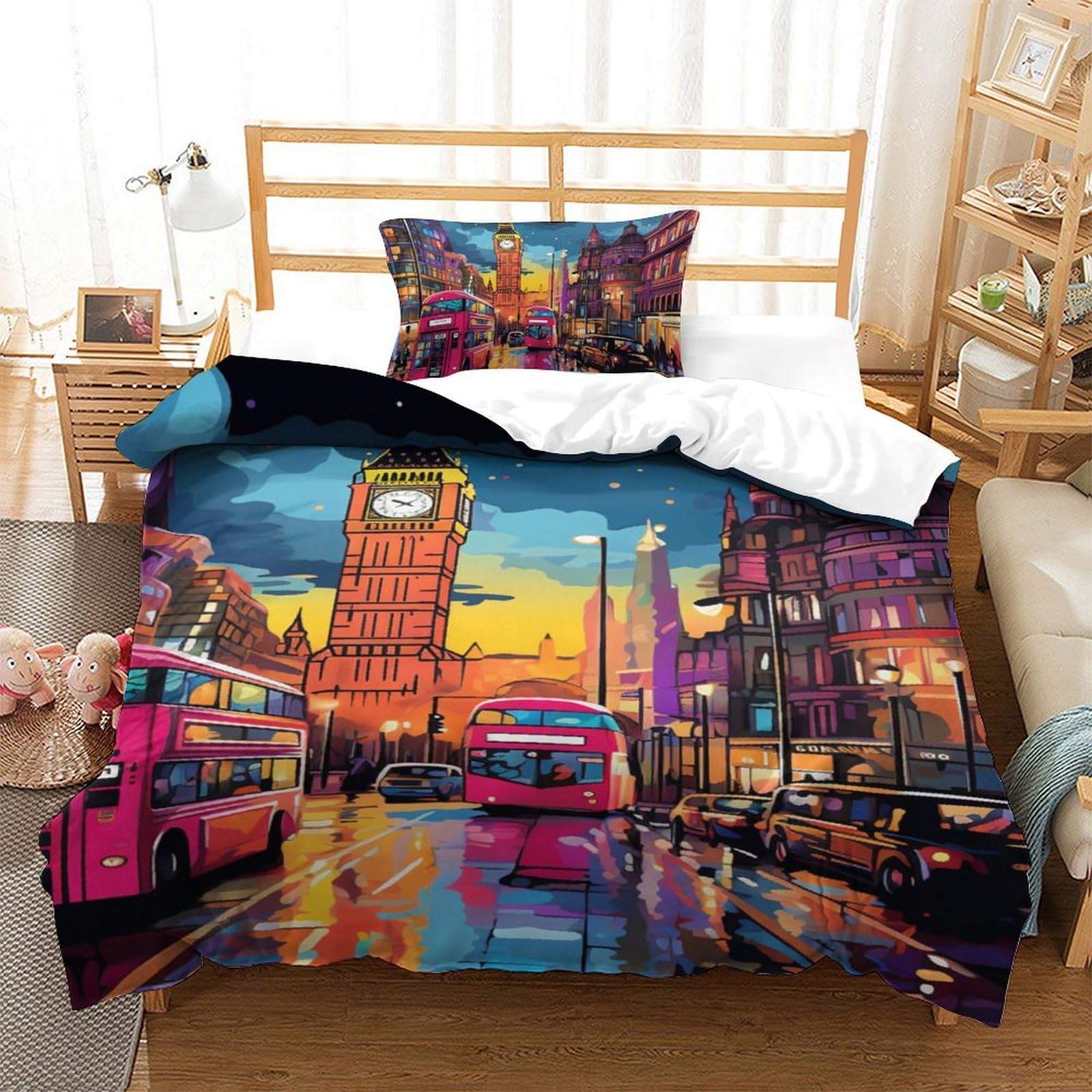 Housse de couette fille garçon imprimé 3D vue de Londres pour literie enfant 135x200