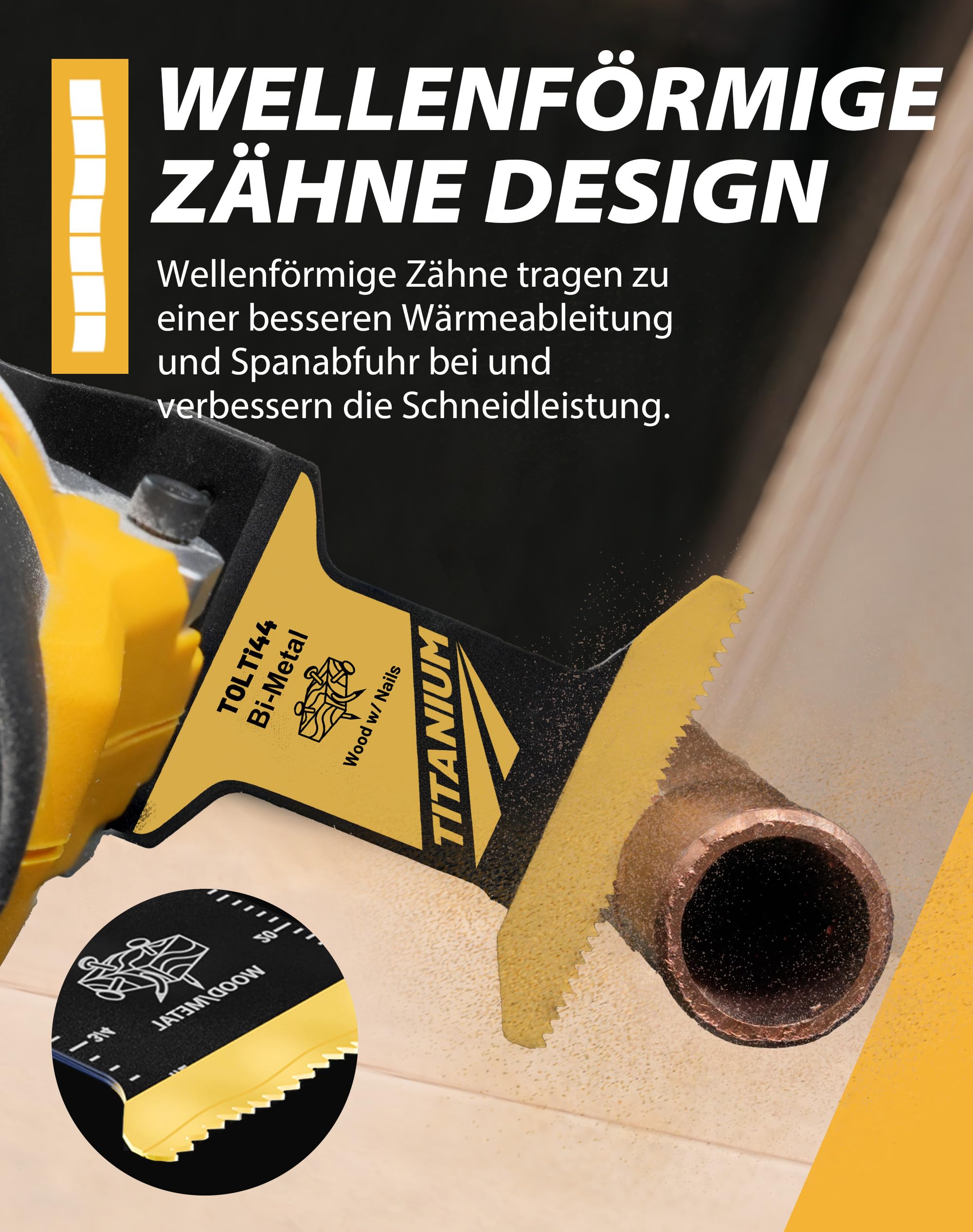 TOLESA 16tlg Multitool Sägeblätter Titan Extra Lange und Breite für Multimaster Sägeblätter zum Schneiden von Metall, Geeignet für Metall, Holz und Kunststoff