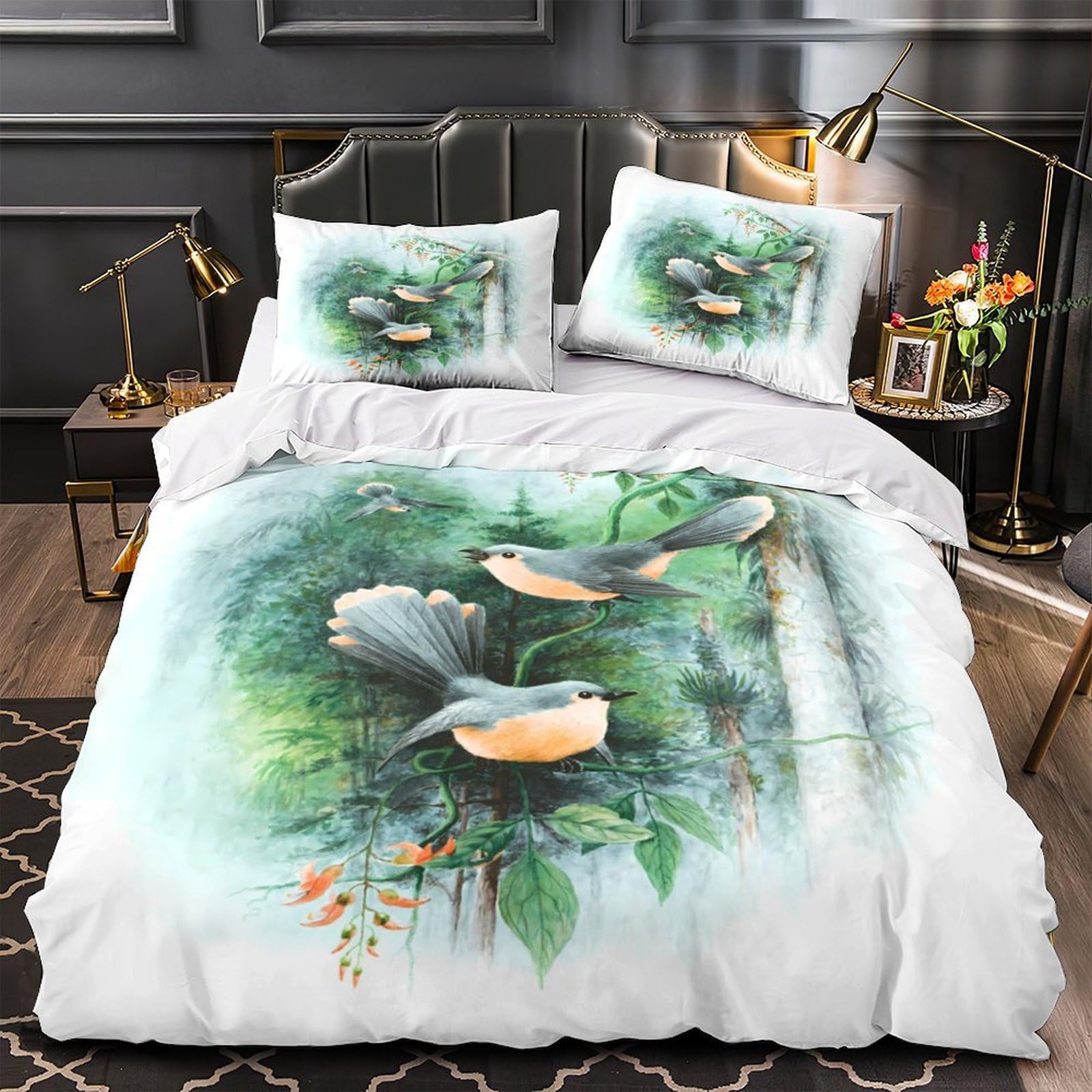 Housse de couette oiseau hypoallergique et ultra douce avec fermeture éclair pratique