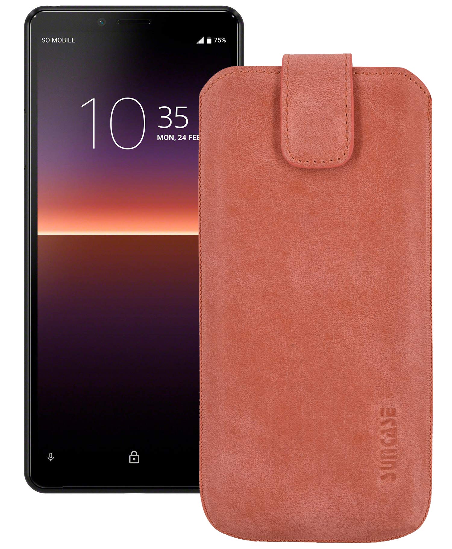 Mobile Phone Case Compatible with Sony Xperia 1 (2019) with Additional Case / Shell / Bumper Flap with Pull-Up Strap Leather Case in Antique Salmon Pink