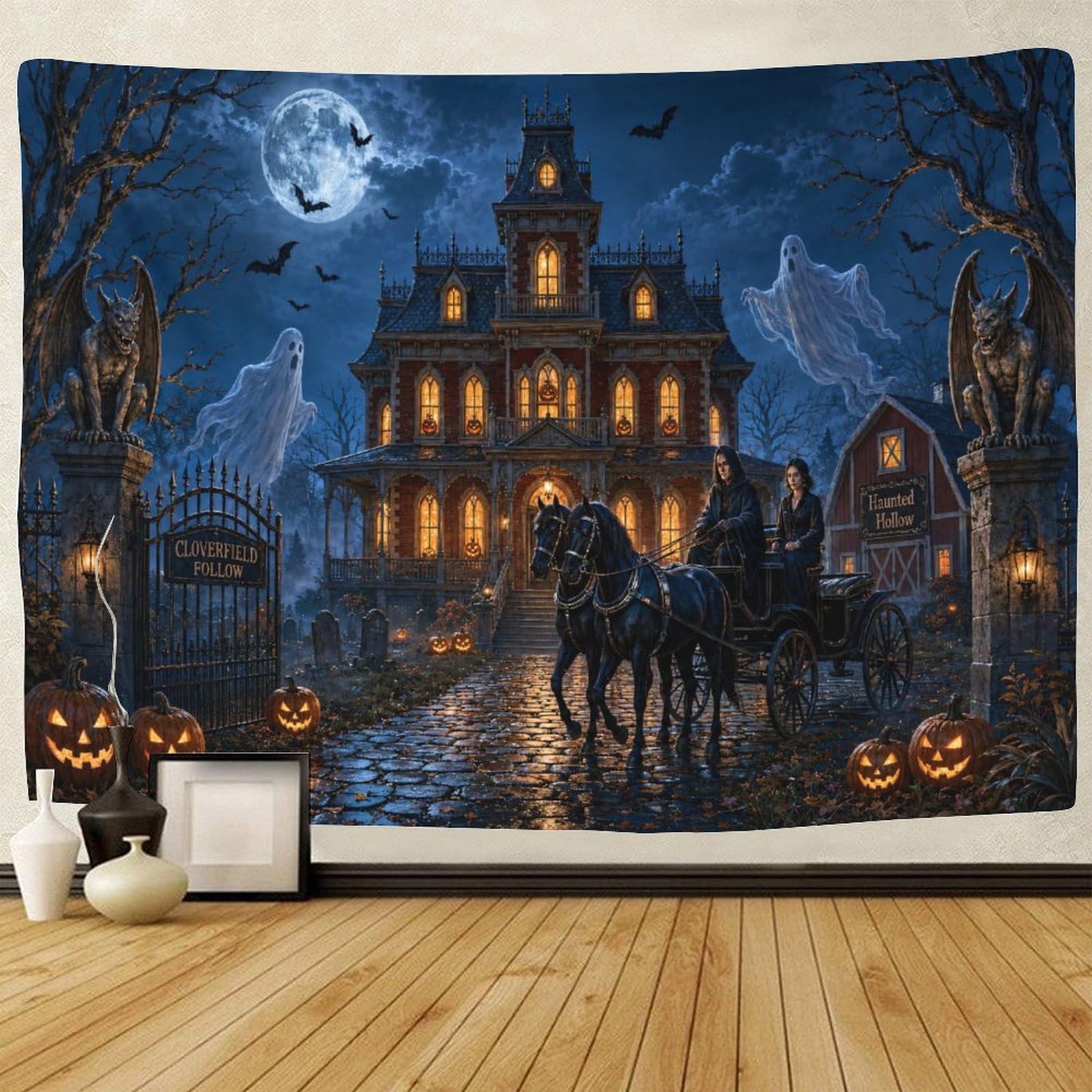 ASDFGHJKLZA Gothic Halloween Haunted House 3D Print Wall Art Decor Tapestry for Bedroom Horror Tapestries Home Decoration Curtain Bedroom College Dorm 180cmx230cm