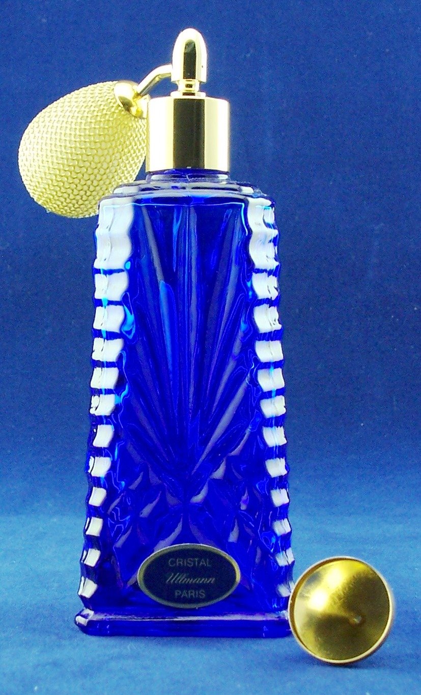 Borlas vaporizador triangular en azul cobalto con detalle oro en caja de regalo