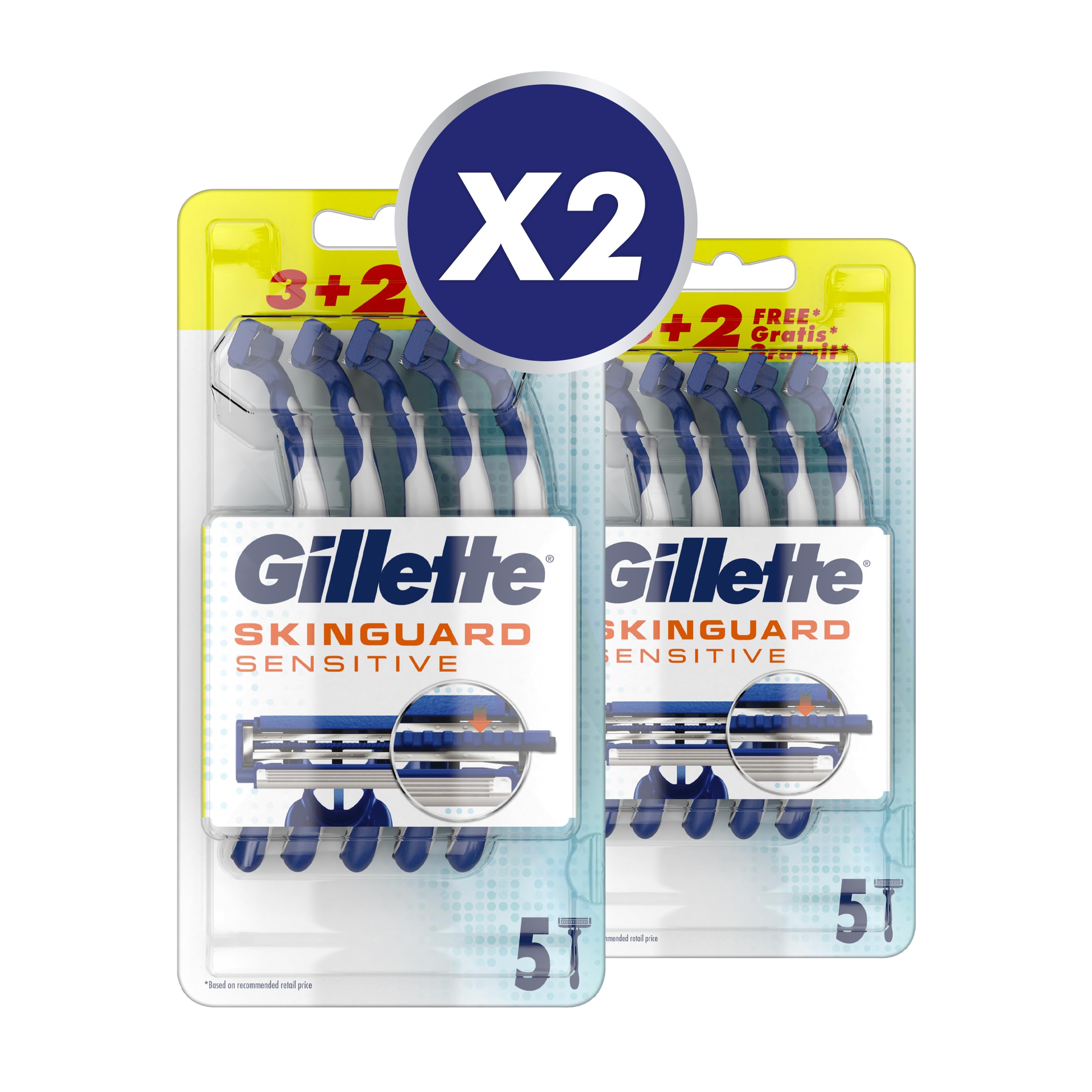 Gillette SkinGuard Sensitive Rasoi Usa e Getta, Rasoio manuale Uomo, Confezione da 10 pezzi, Clinicamente Testato, Per Pelli Sensibili