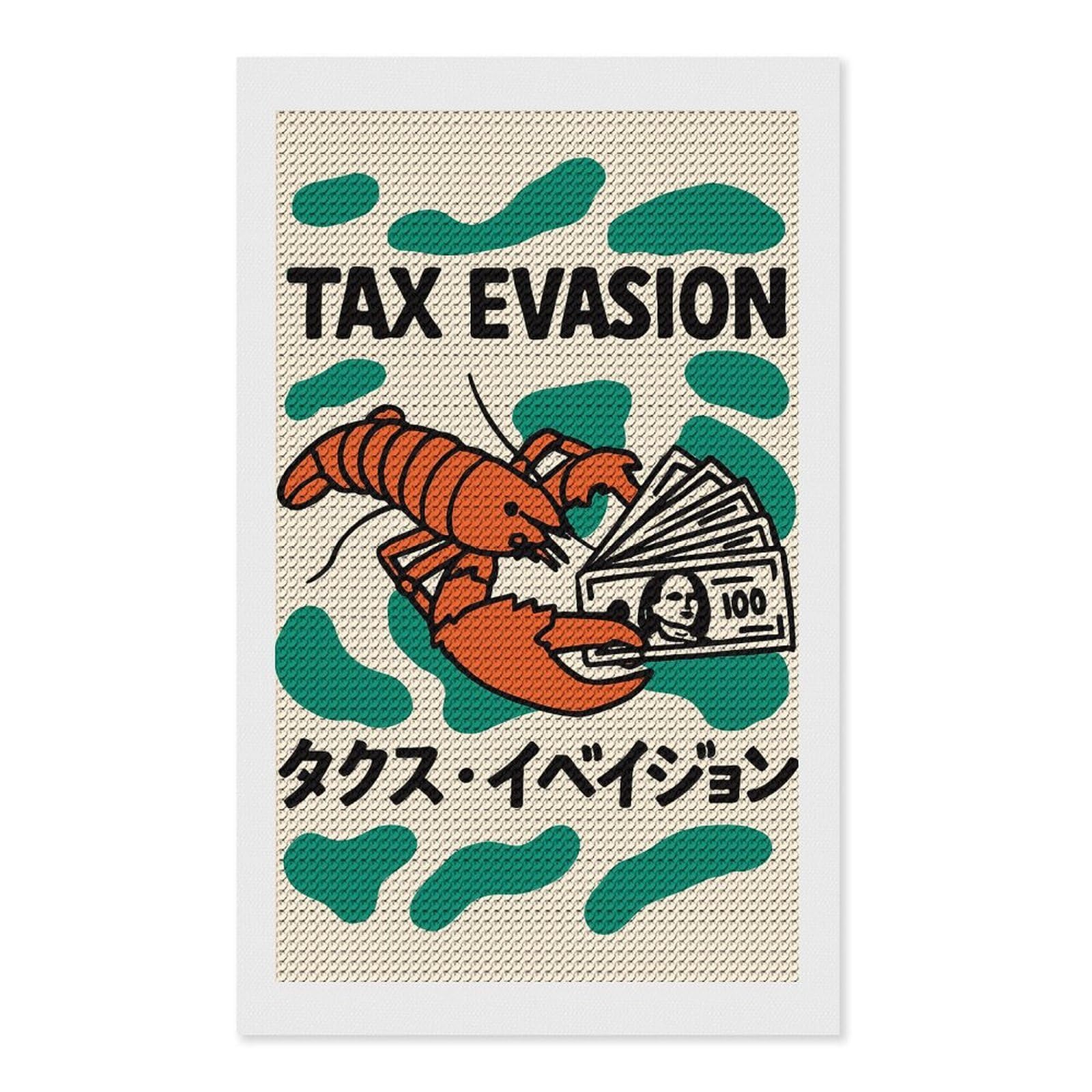 Junmoney Tax Evasion Lobster Japanese Diamond Painting Canvas Set 12"x20", Satisfying Creative Project, Easy to Follow Symbols, Fun Craft Experience