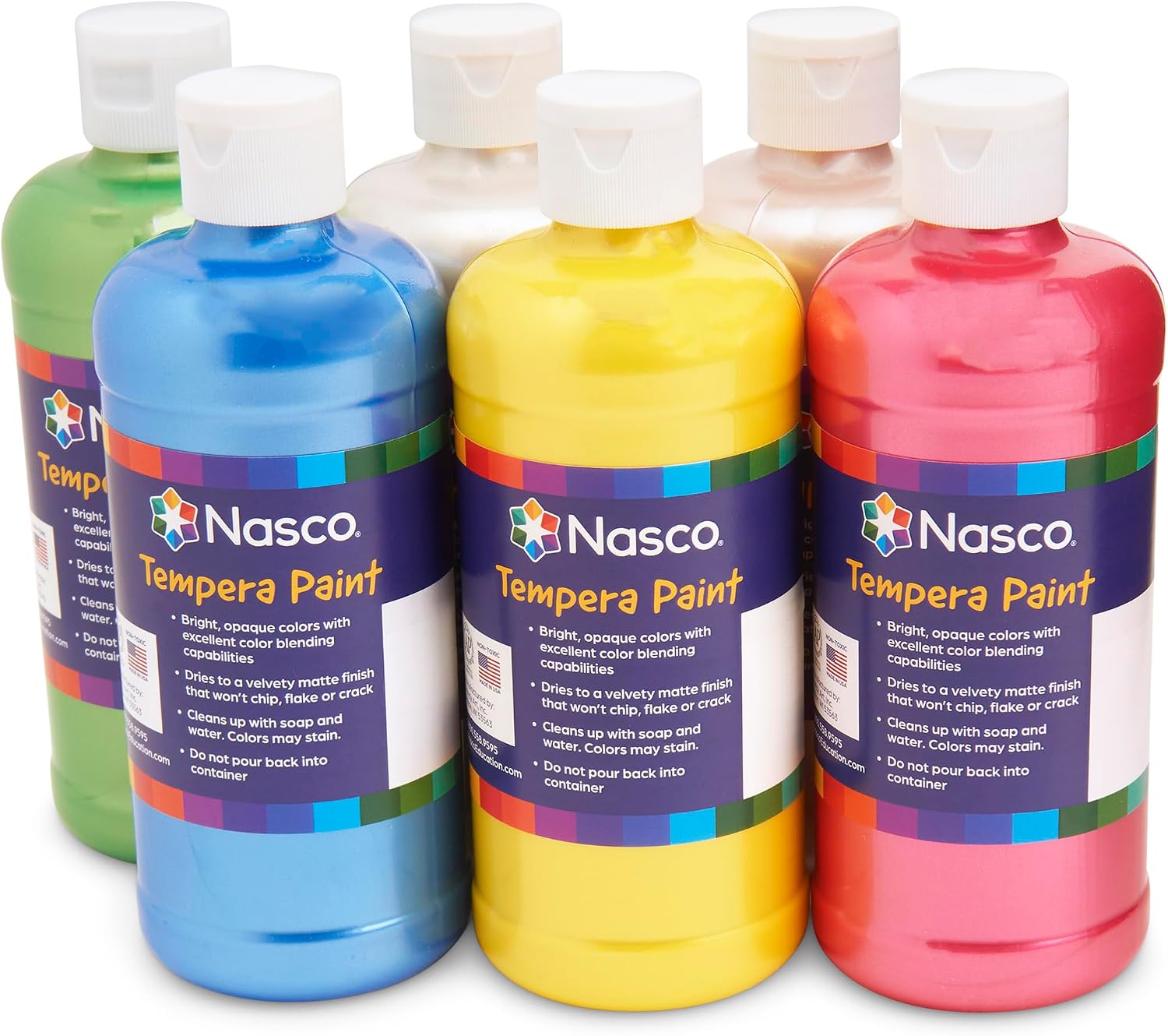 Nasco NE20165 Tempera Pearl Paint Set, 6 Count, Pint - 16 oz. each
