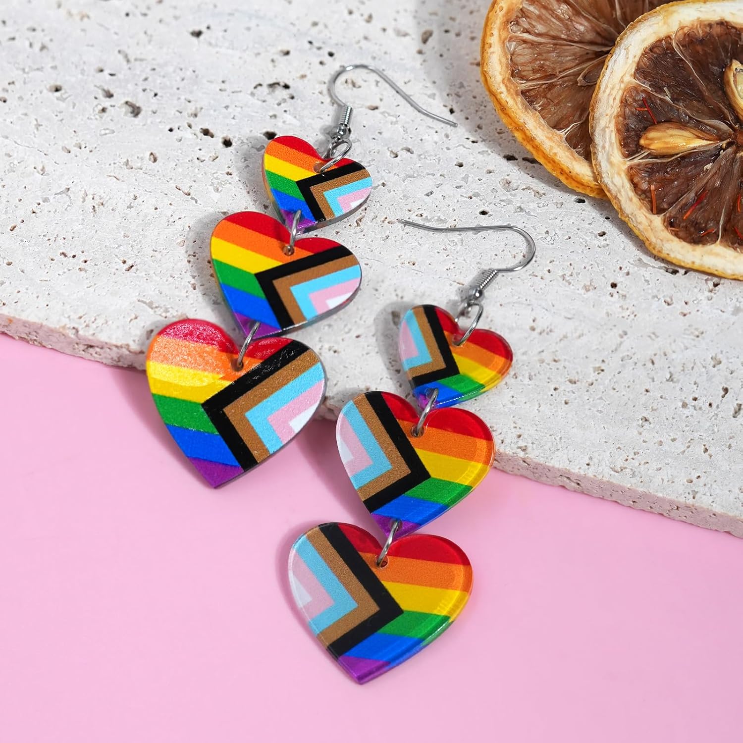 LGBTQ Rainbow Pride Earrings for Women Triple Love Heart Earrings Dangling Gay Lesbian Bisexual Transgender Jewelry Accessories for Pride Month - Image 7