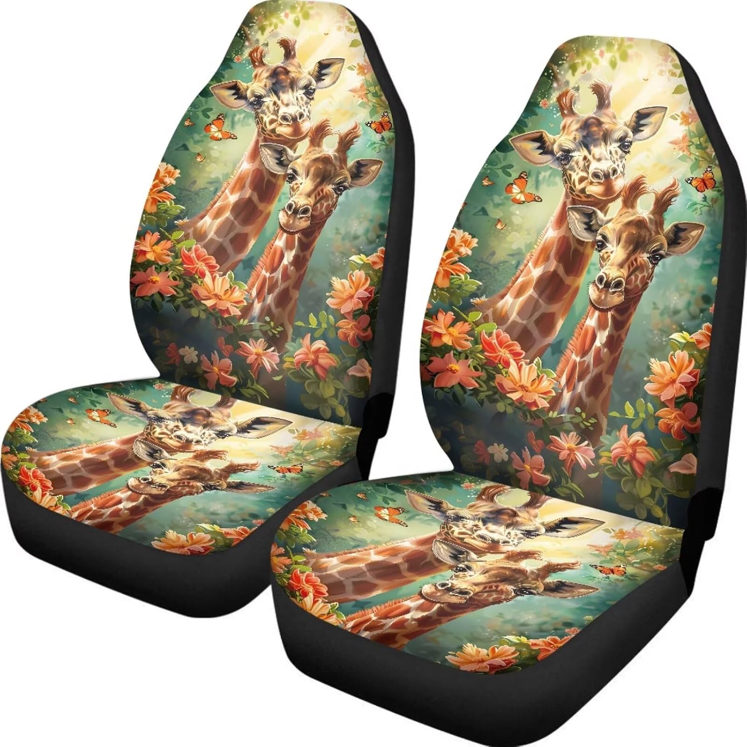 Animal Giraffe Car Seat Covers Full Set Anti-Slip Elastic Seat Cushion Protectors Car Seat Covers for Women Automobile Interior Decor Accessories Fit Most Vehicle Truck SUV Van