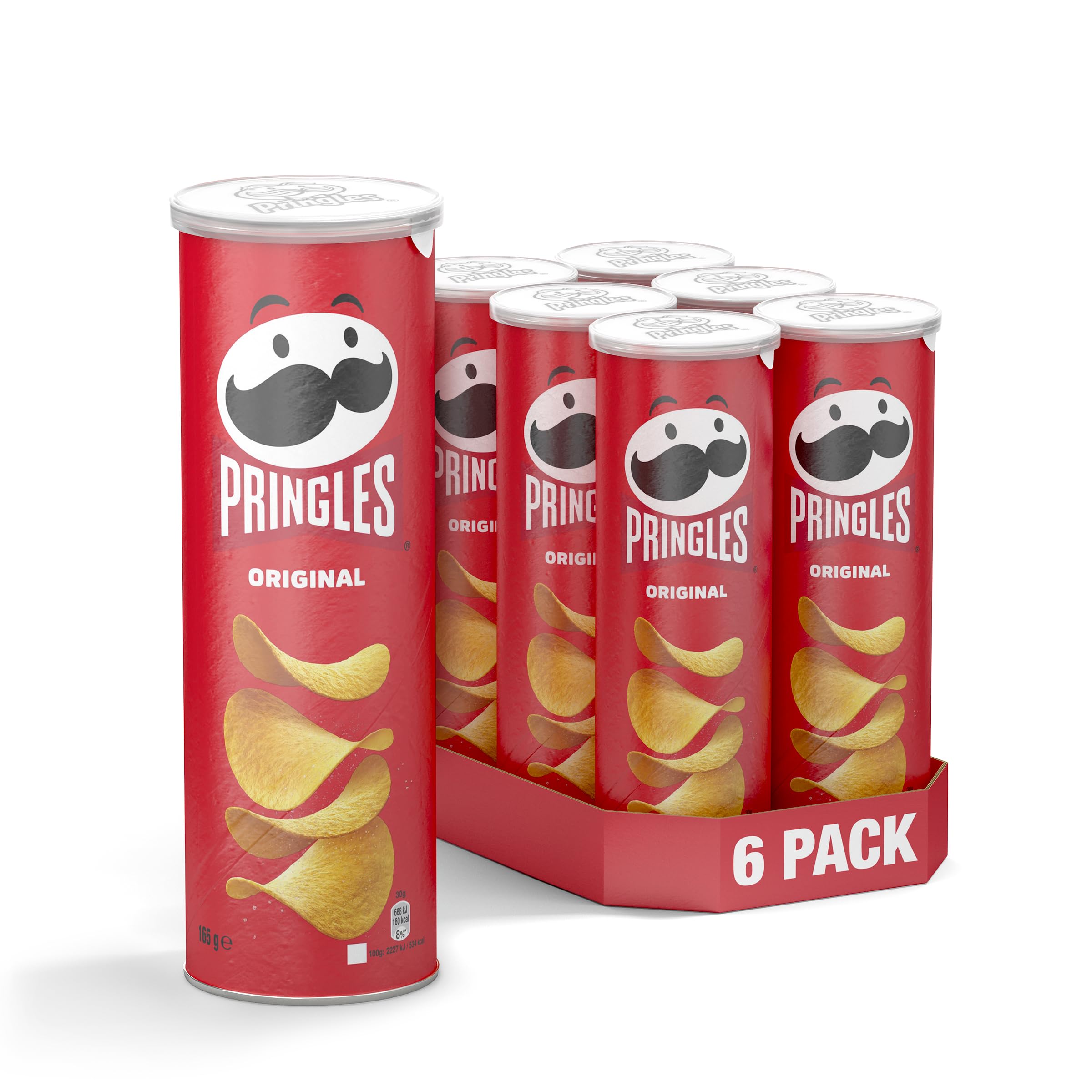 Pringles Original (6 x 165 g) – der unwiderstehliche Snack-Klassiker in der praktischen Dose – knackige Chips mit Salz – Pop. Play. Eat.
