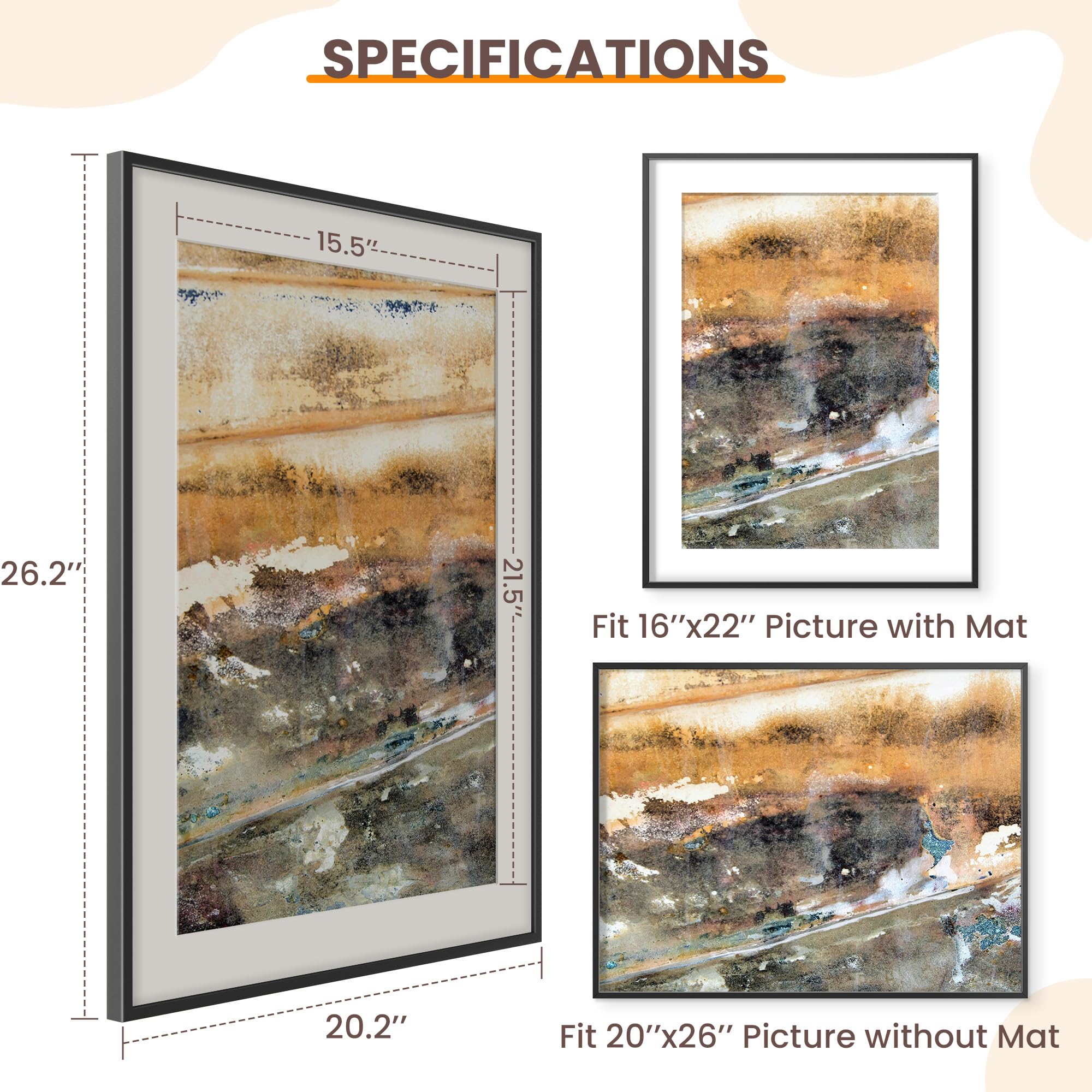 Acovy 20x26 Picture Frame, Aluminum Photo Frame Matted to 16x22, 20 x 26 Poster Frame with High Definition Tempered Glass - Image 2