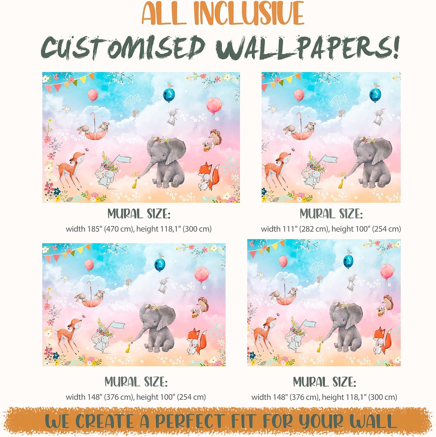 WS Wallpaper Peel and Stick Wallpaper Vinyl Self-Adhesive Cute Animals Inspirational Nursery Decoration for Kids Room Living Bedroom (185 x 100 in)