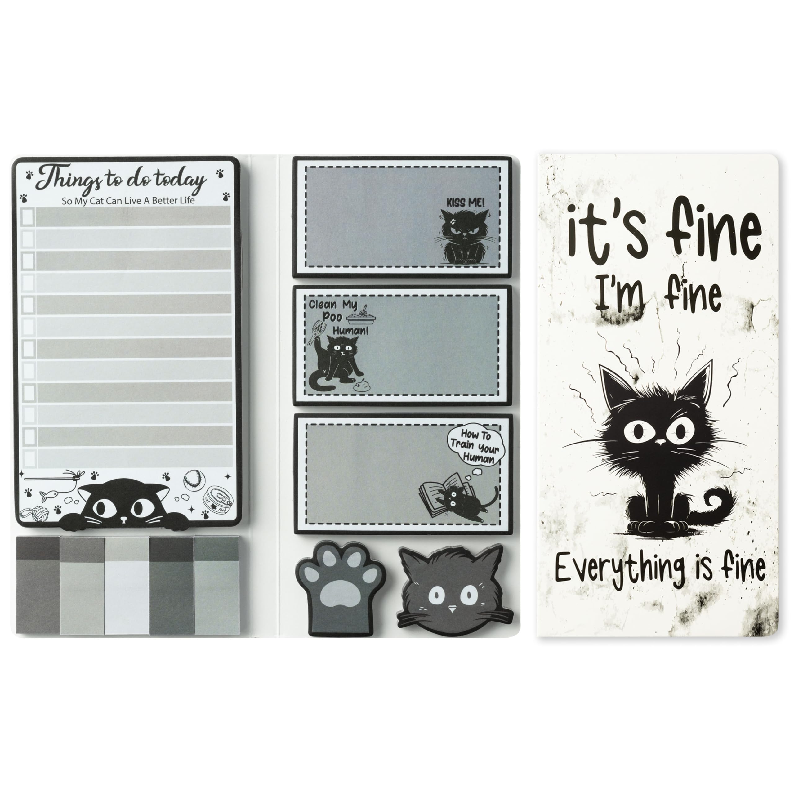GROBRO7 Halloween Cartoon Sticky Notes Set - 550 Sheets Black Cat Self-Stick Notepad, Novelty Cat Paw Shape Page Marker for Halloween Stationery Gift, Kid Teacher Office School Party Goodie Bag Fiiler