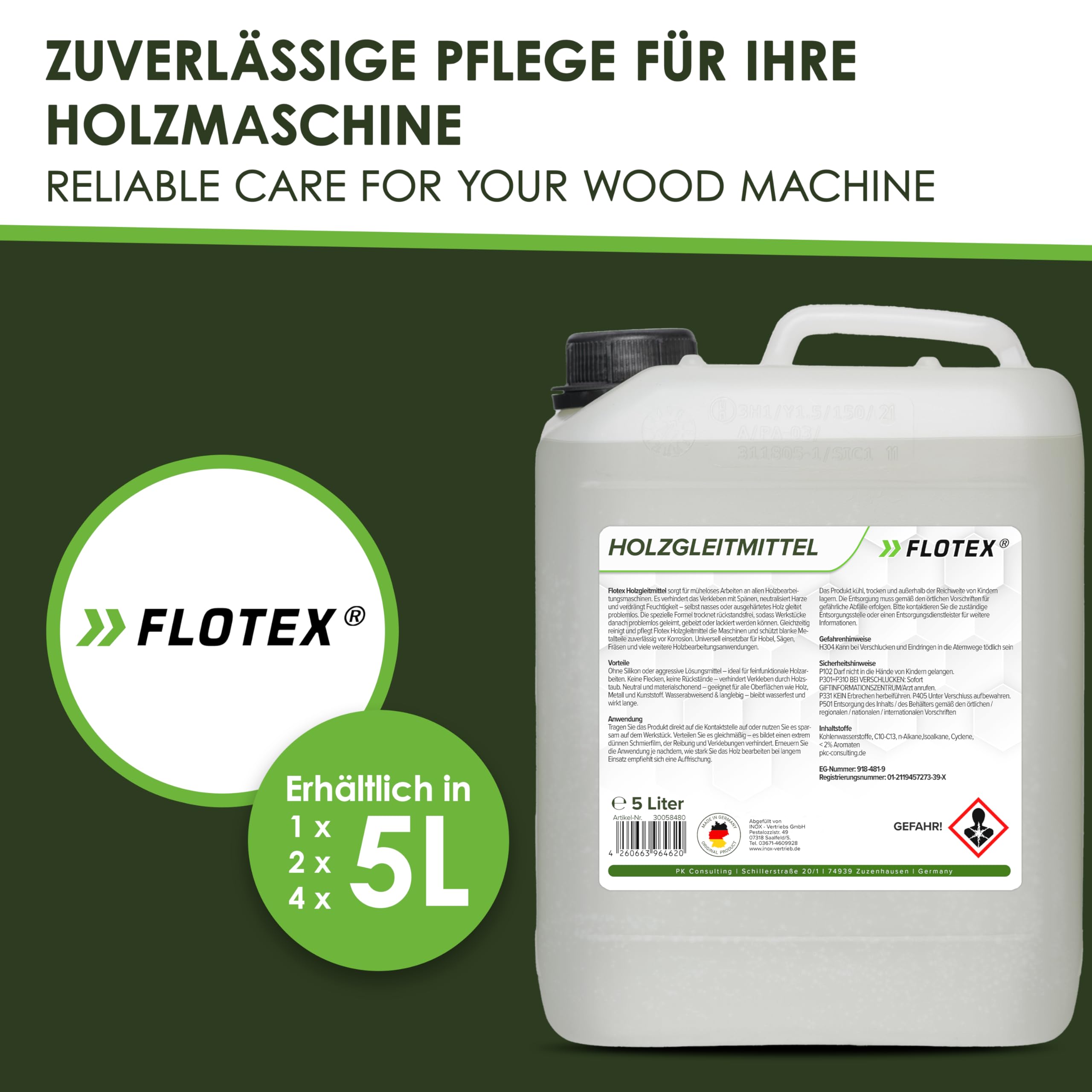 Ergiebiges Holzgleitmittel [5 Liter] | Silikonfreies Holz Gleitmittel für Hobelmaschine, Frästische, Werkstattmöbel | Gleitmittel für Holzbearbeitung