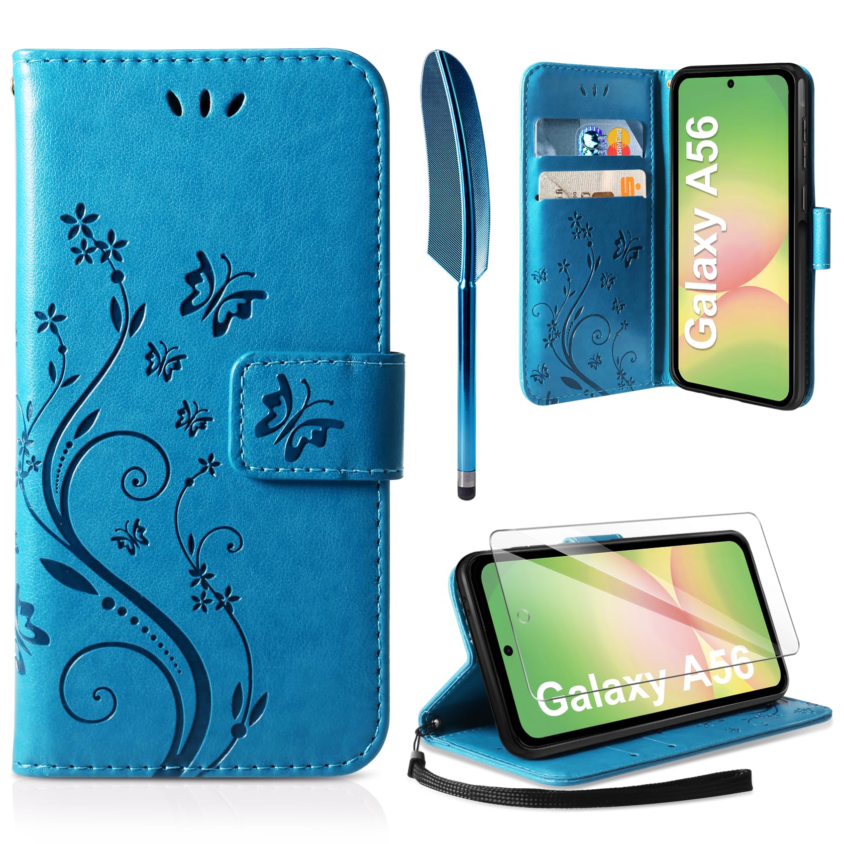 AROYI Lederhülle Kompatibel mit Samsung Galaxy A37 5G Hülle und Schutzfolie, Flip Wallet Handyhülle PU Leder Case Kartensteckplätzen Schutzhülle Kompatibel mit Samsung Galaxy A37 5G Dunkel Blau