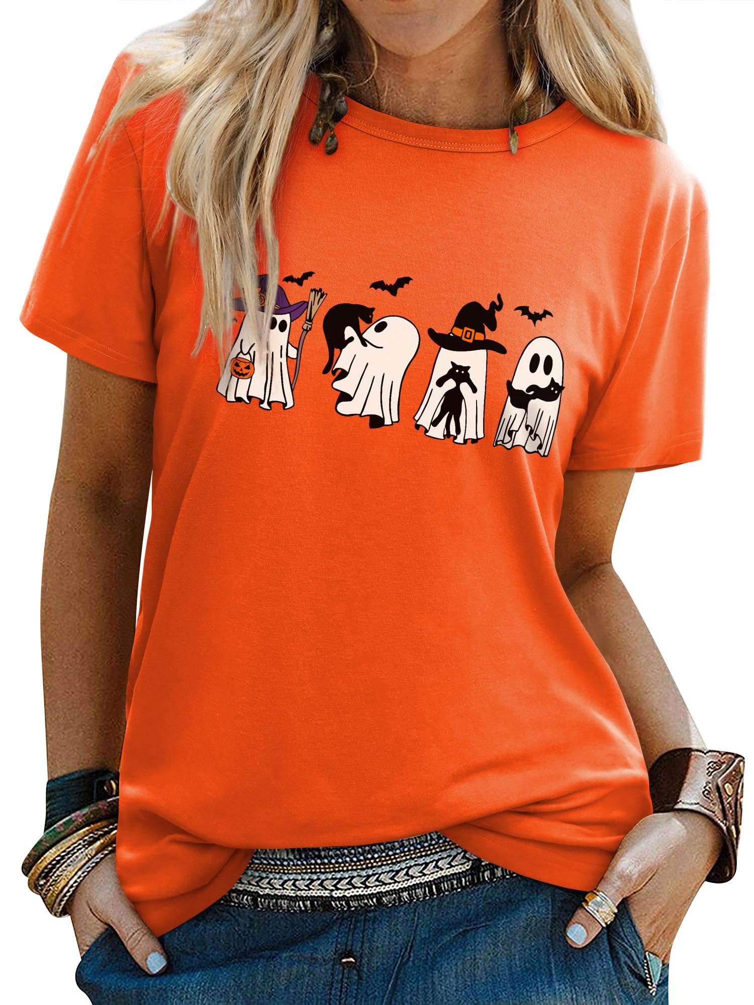 Yihelian T Shirts Frauen Halloween Hexe Grafik Druck Top Damen Kurzarm Rundhals Tshirt