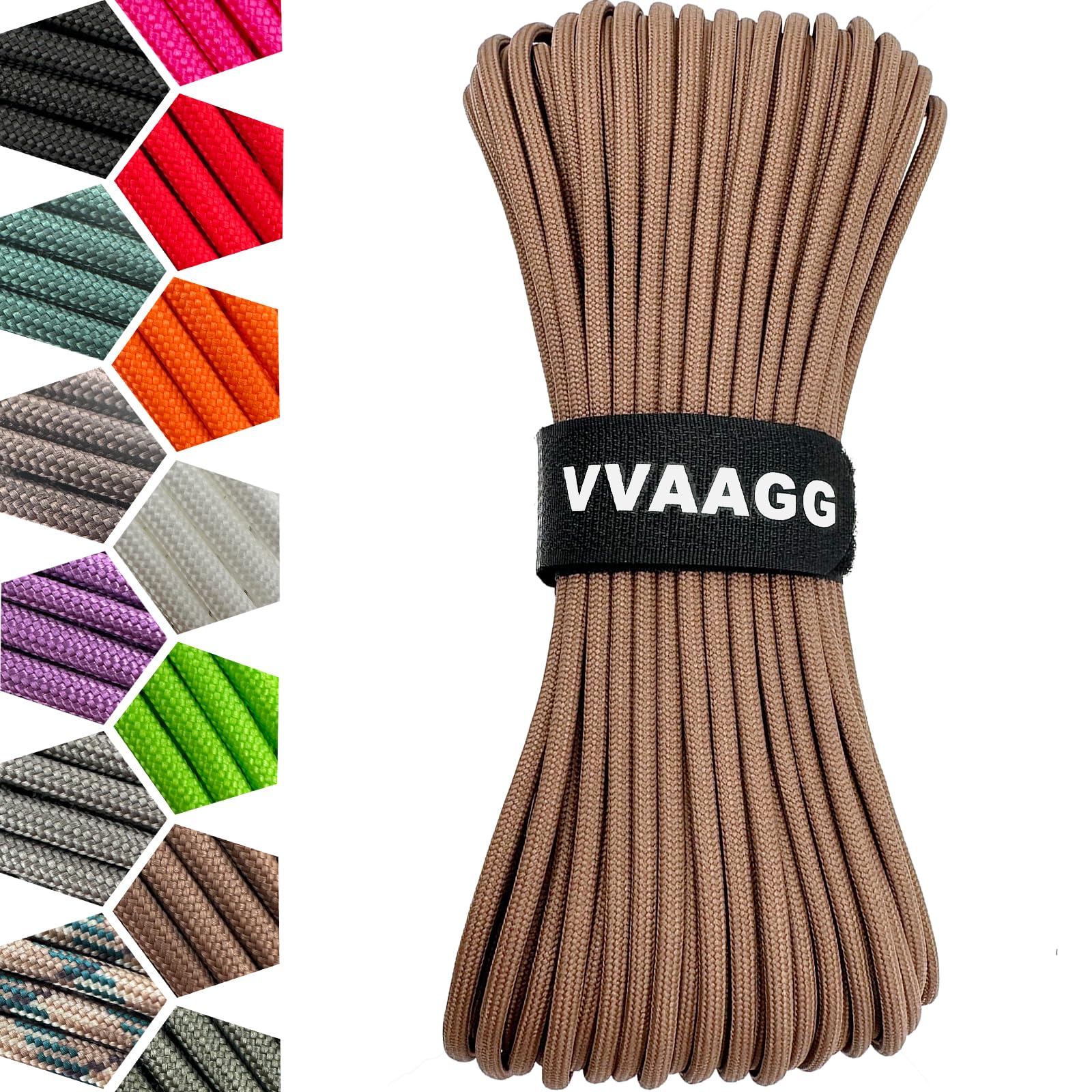 VVAAGG 1000lb Paracord Rope, 50ft 12 Strand Parachute Cord for Crafting, DIY Projects, Survival Bracelets, Climbing Camping, Tent, Clothsline, Outdoor Hiking, Fishing