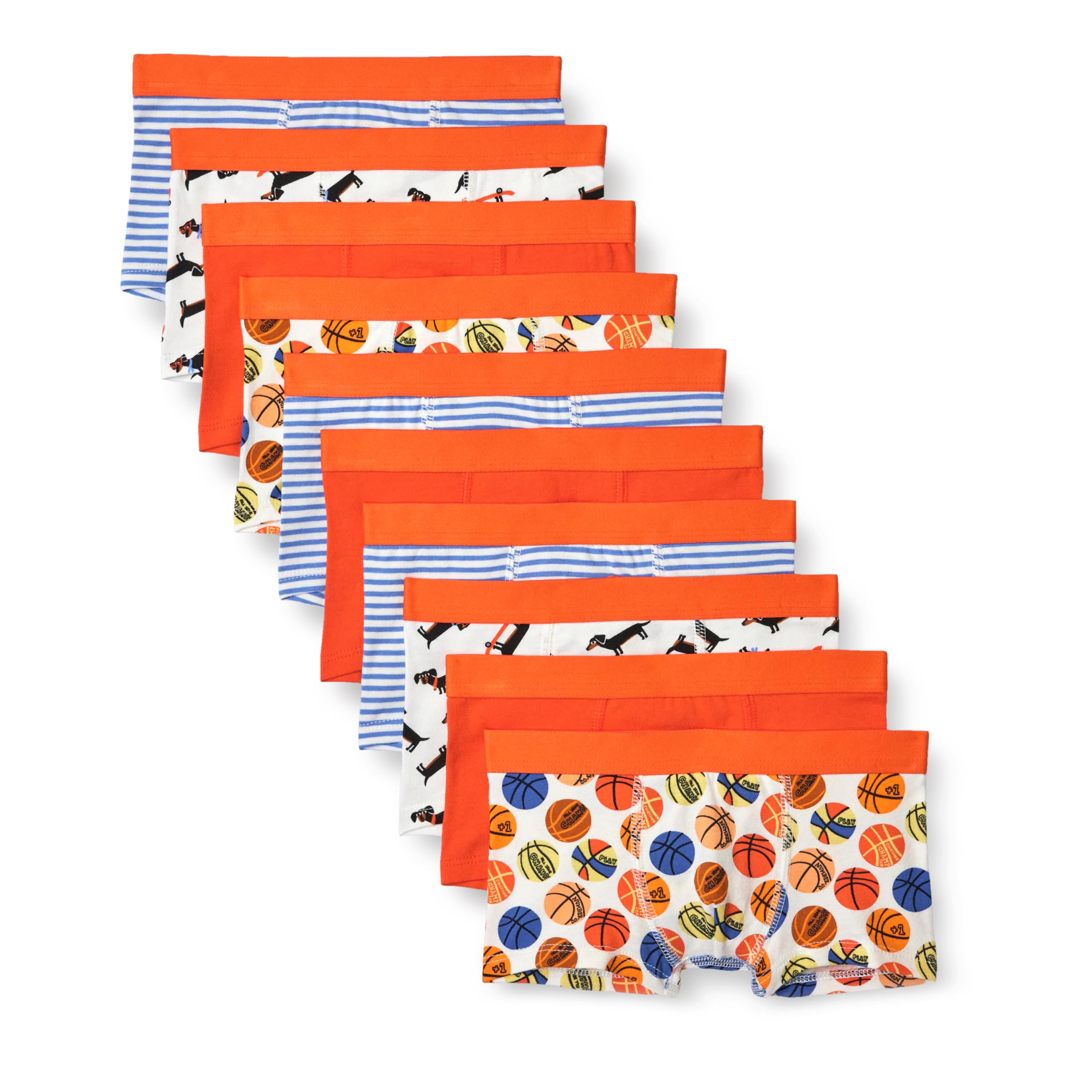 Amazon Essentials Boys' Cotton Jersey Boxer Brief Underwear, Pack of 10, Balls/ Dogs/ Stripes, 4T
