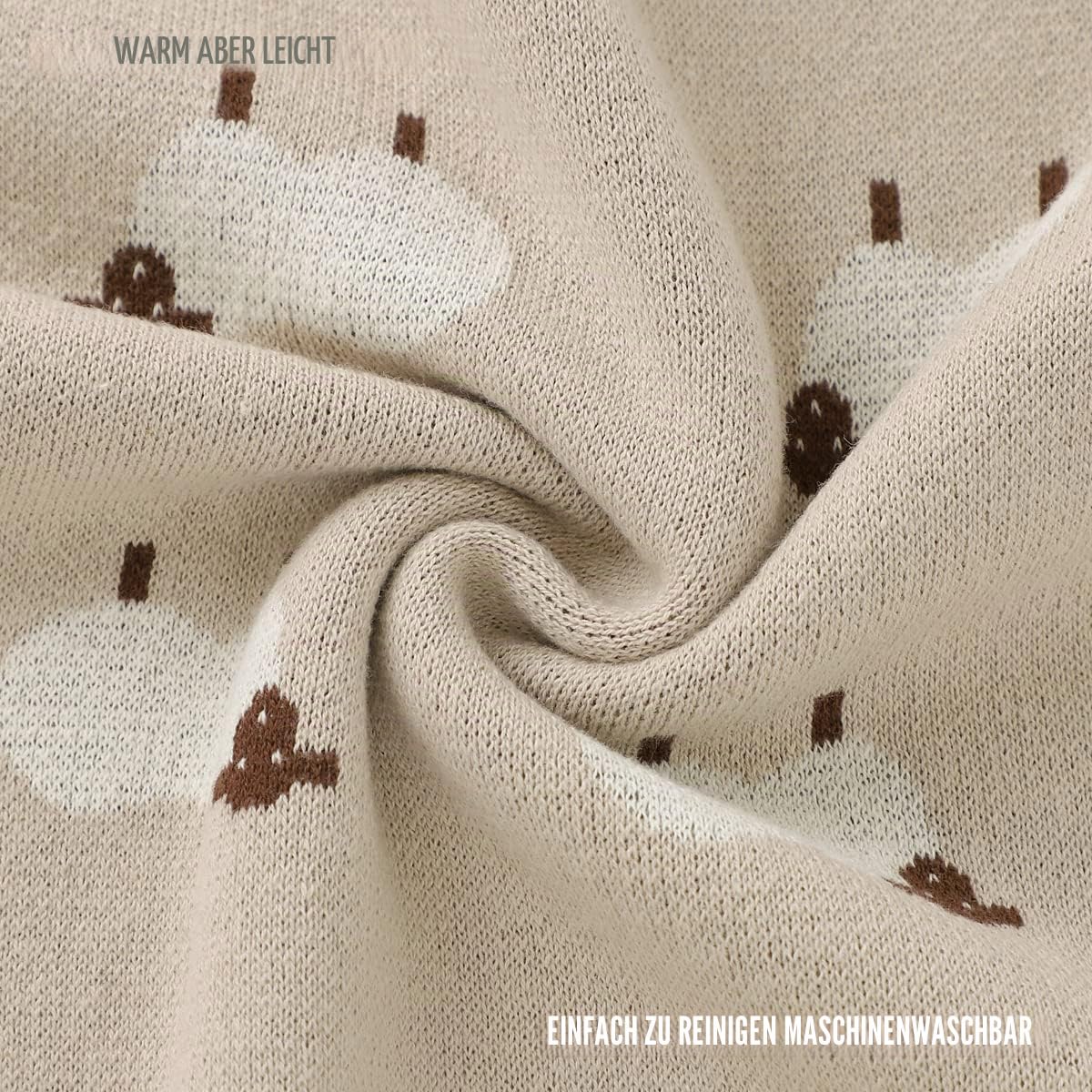 Empfangs Babydecke - 100% Luxuriöse Weichbaumwollstrick Warme Gemütliche Kuscheldecke für Kinderwagen und WiegePuckdecke für Neugeborene Säuglinge und Kleinkinder (Schaf - Khaki)