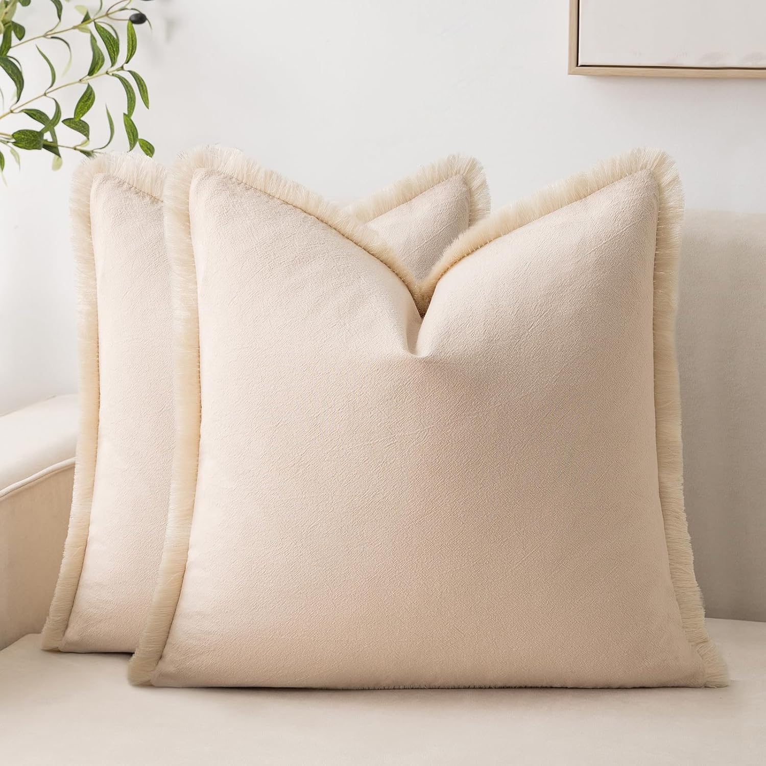 Set of 2 Square Pillow Covers, 26x26 Cotton Throw Pillow Cover with Fringe Tassel, Decorative Boho Pillow Covers Cozy Pillowcases for Couch Sofa Bed Living Room Bedroom Farmhouse Home Decor Accents